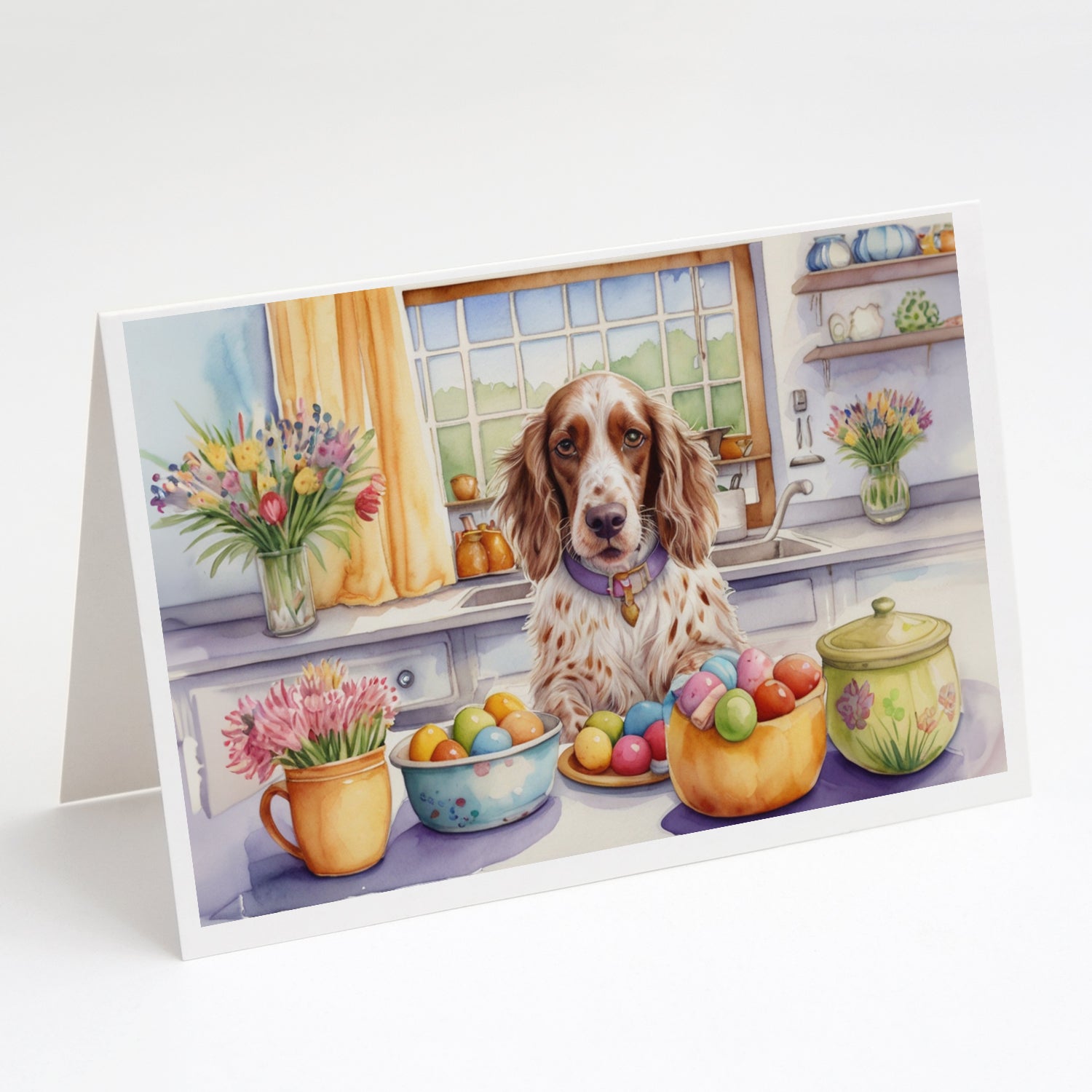 Buy this Decorating Easter English Setter Greeting Cards Pack of 8