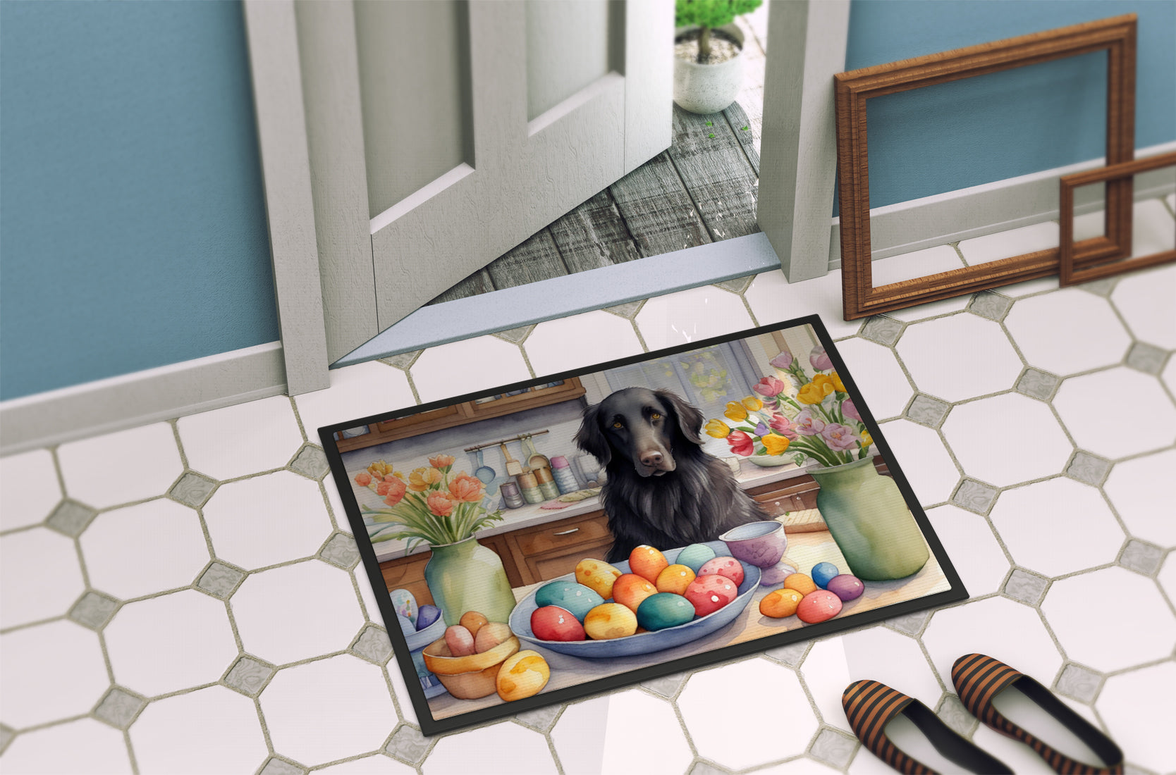 Decorating Easter Flat-Coated Retriever Doormat