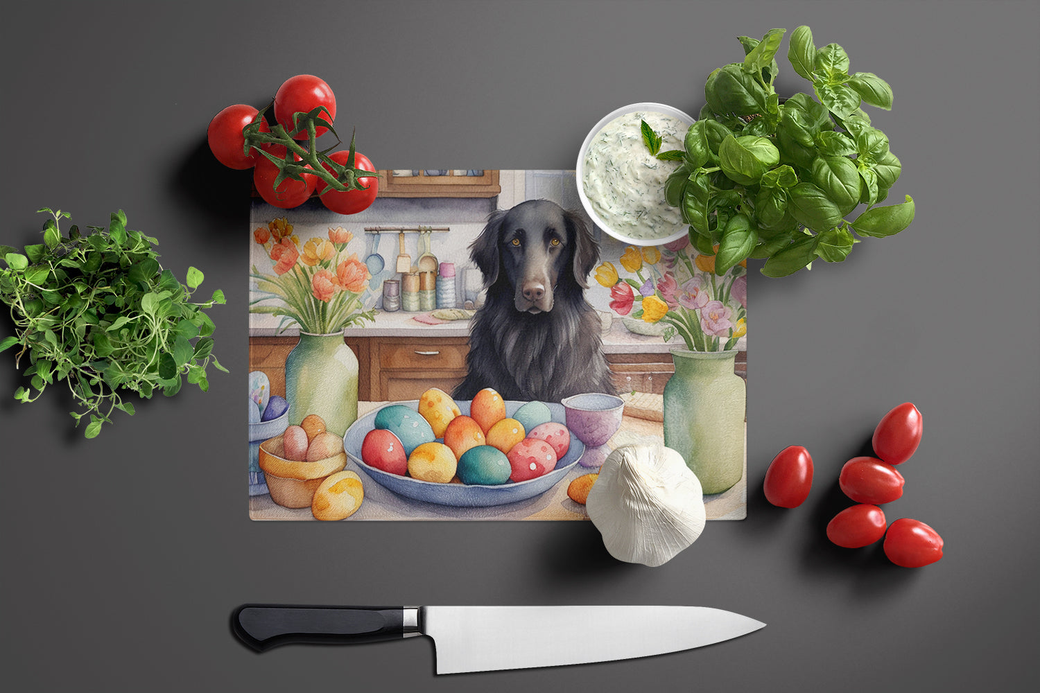 Decorating Easter Flat-Coated Retriever Glass Cutting Board