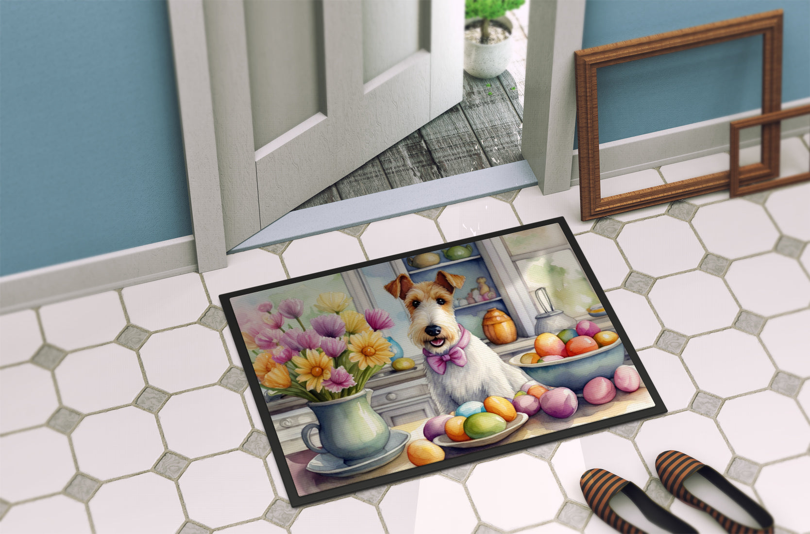 Decorating Easter Fox Terrier Doormat