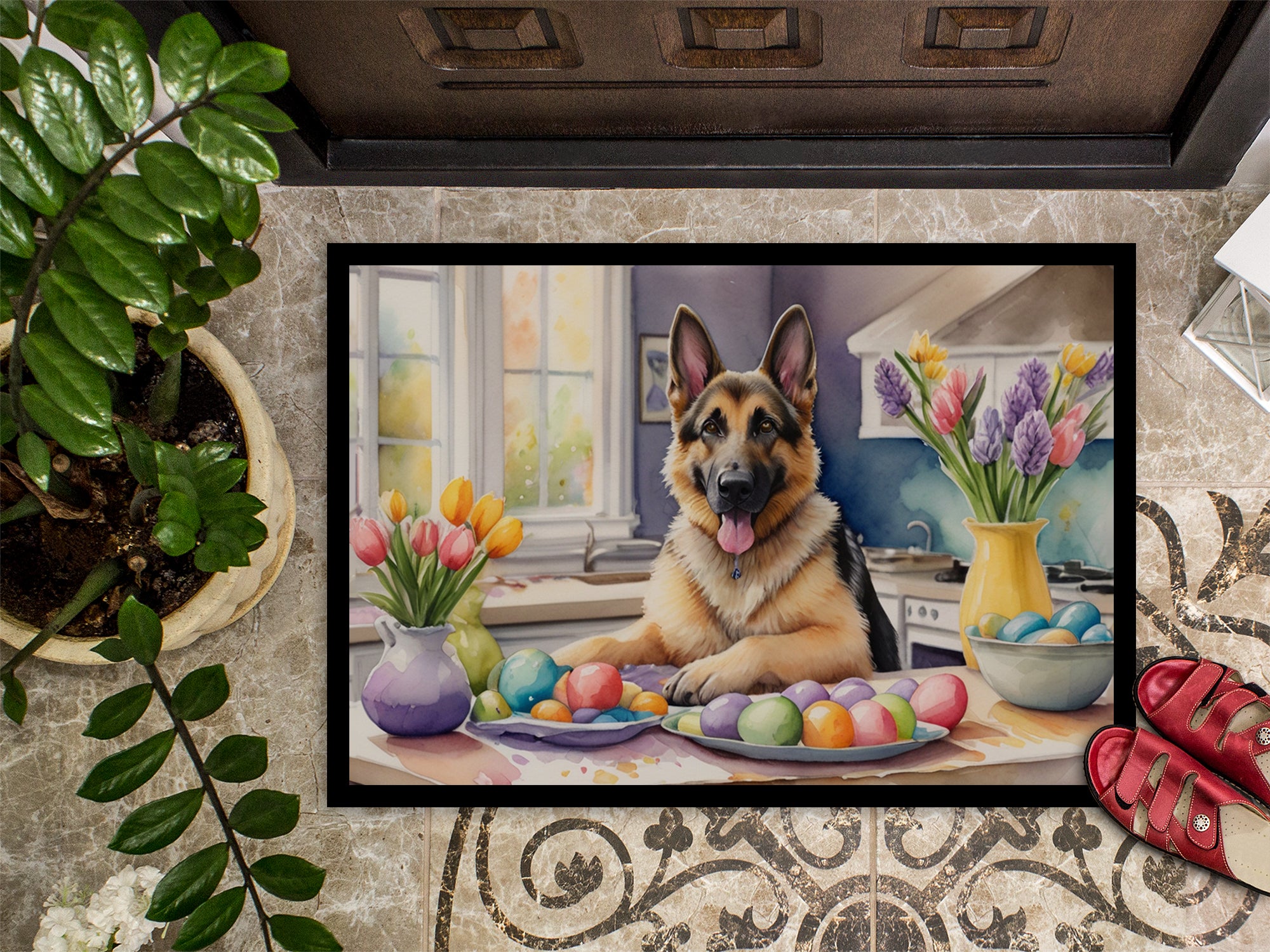 Decorating Easter German Shepherd Doormat