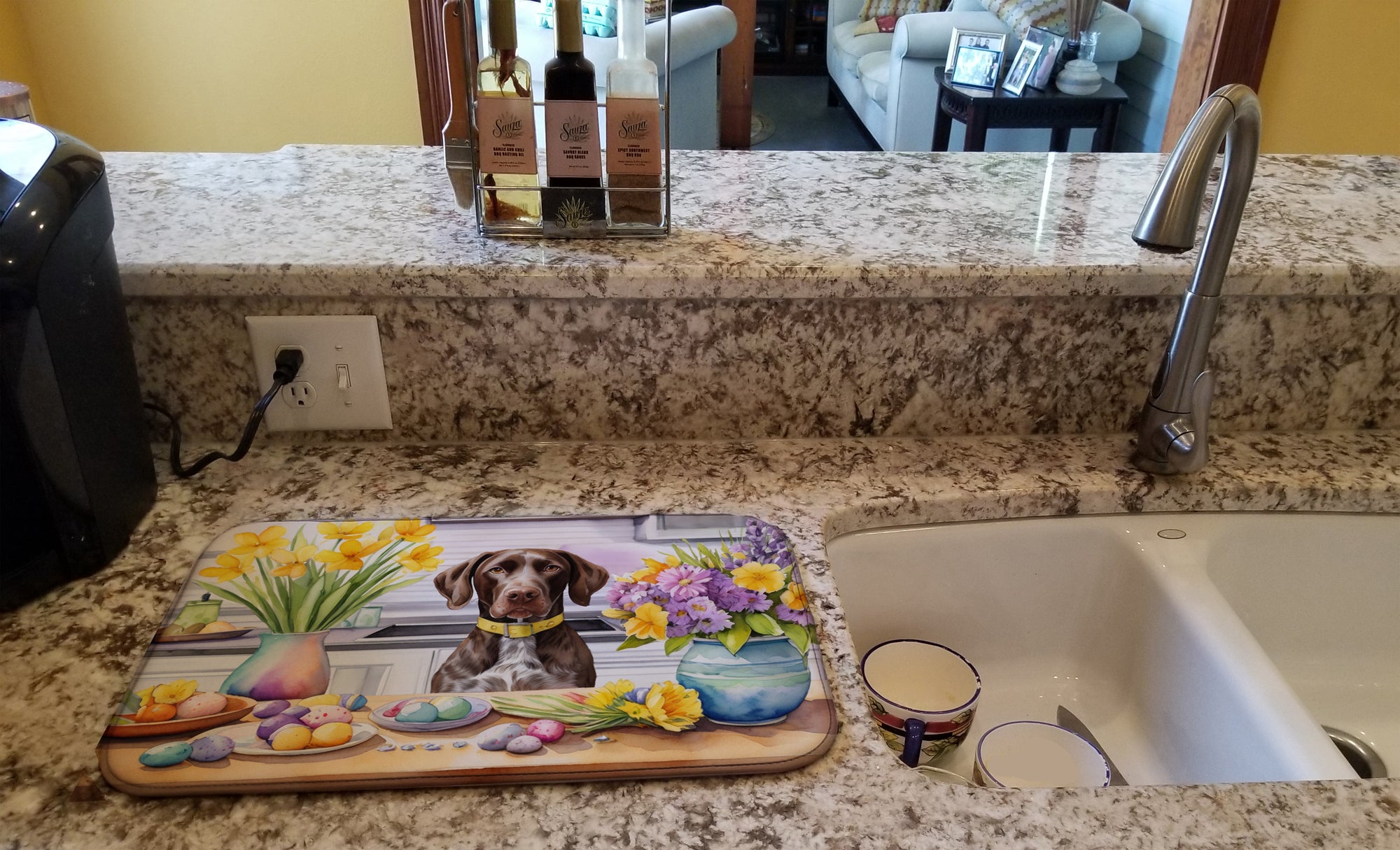 Decorating Easter German Shorthaired Pointer Dish Drying Mat