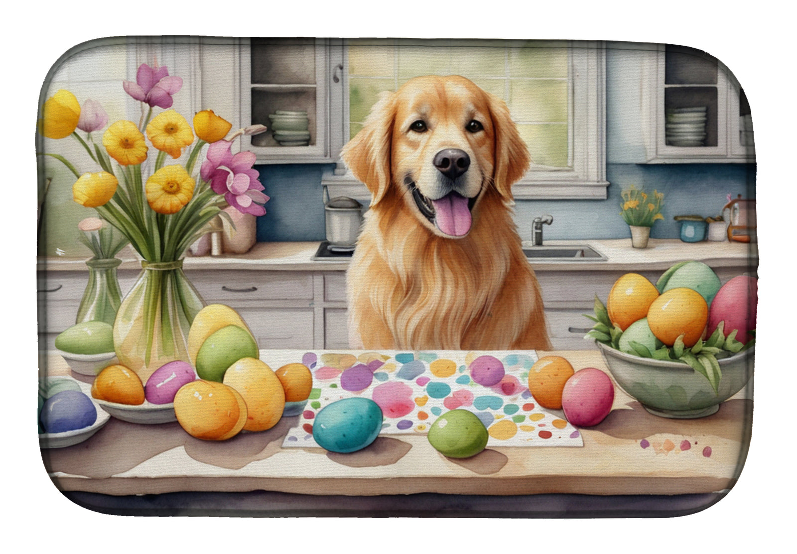 Buy this Decorating Easter Golden Retriever Dish Drying Mat