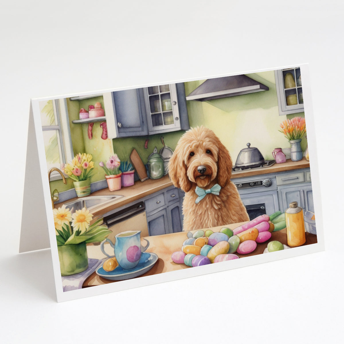 Buy this Decorating Easter Goldendoodle Greeting Cards Pack of 8