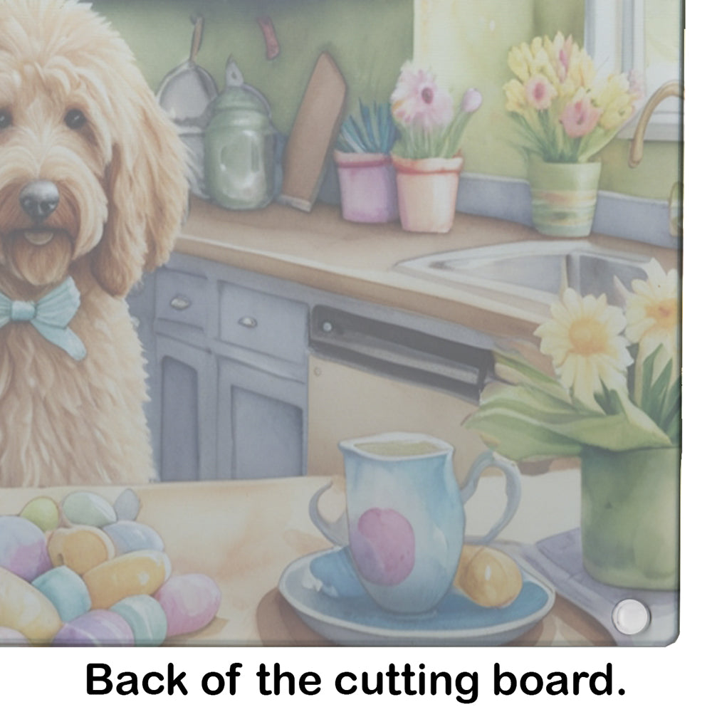 Decorating Easter Goldendoodle Glass Cutting Board