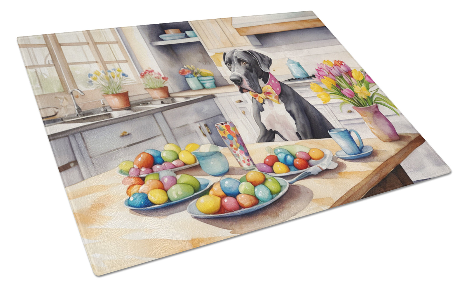 Buy this Decorating Easter Great Dane Glass Cutting Board