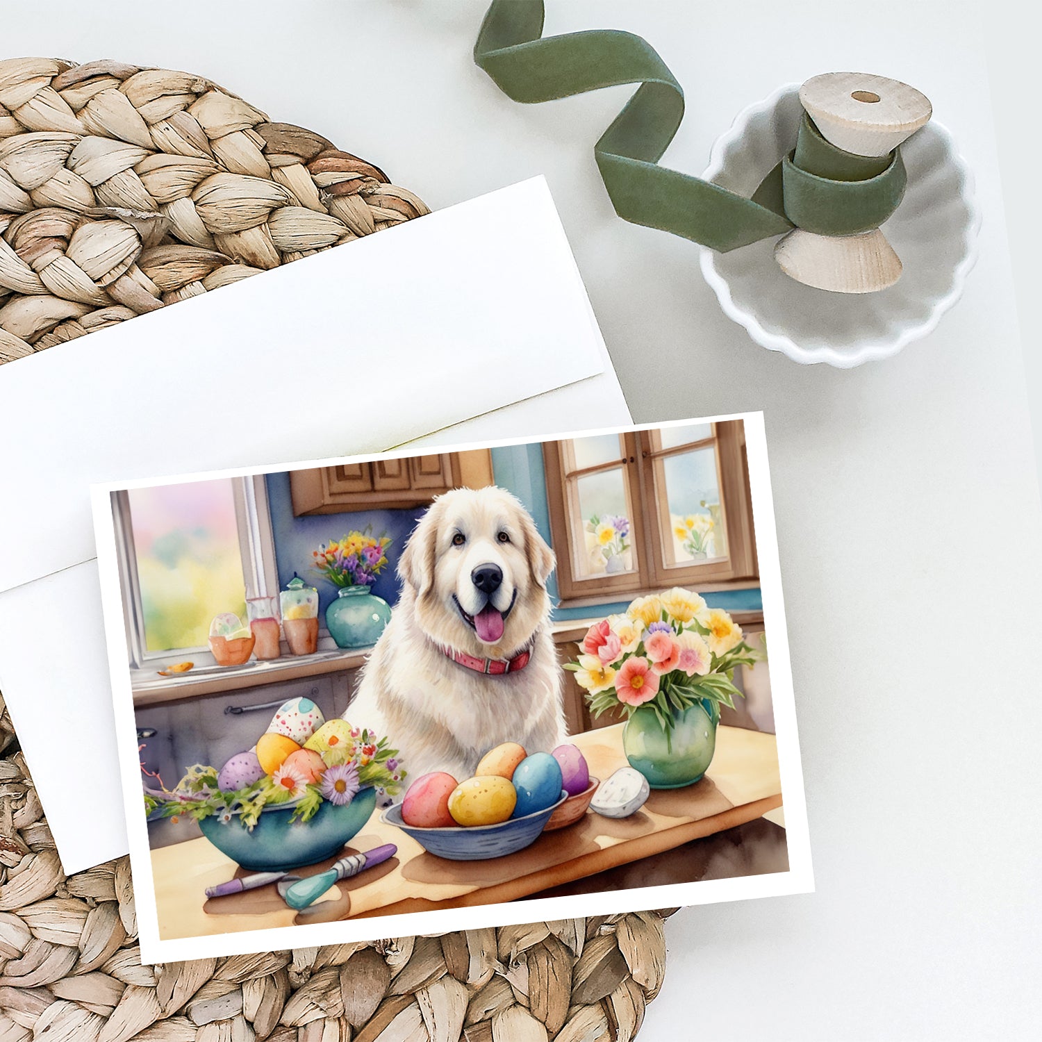 Decorating Easter Great Pyrenees Greeting Cards Pack of 8
