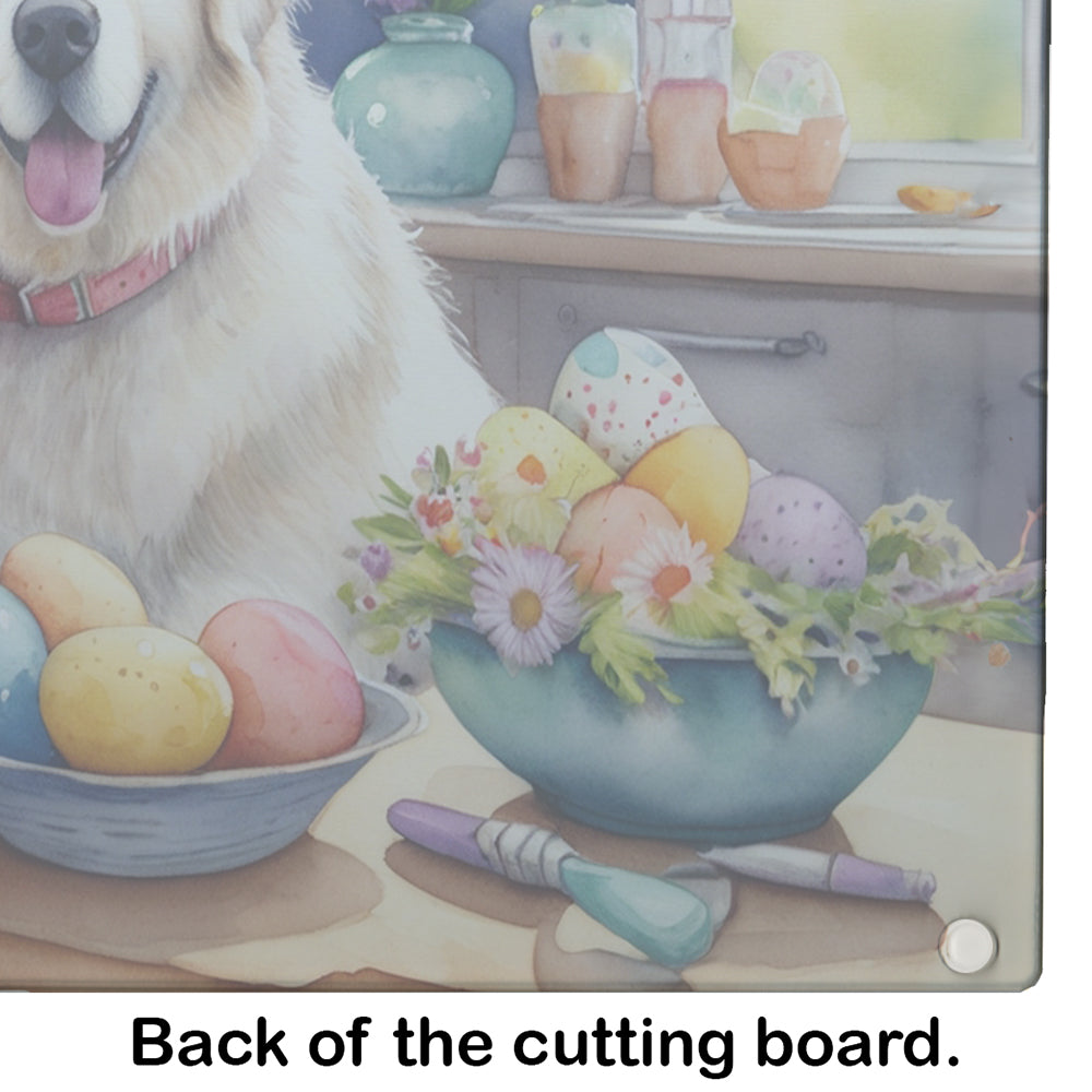 Decorating Easter Great Pyrenees Glass Cutting Board