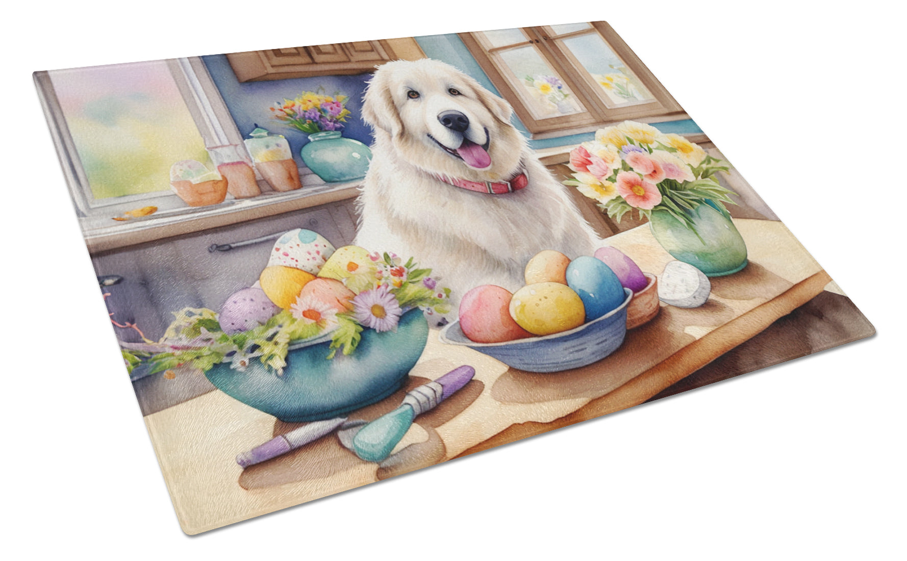 Buy this Decorating Easter Great Pyrenees Glass Cutting Board