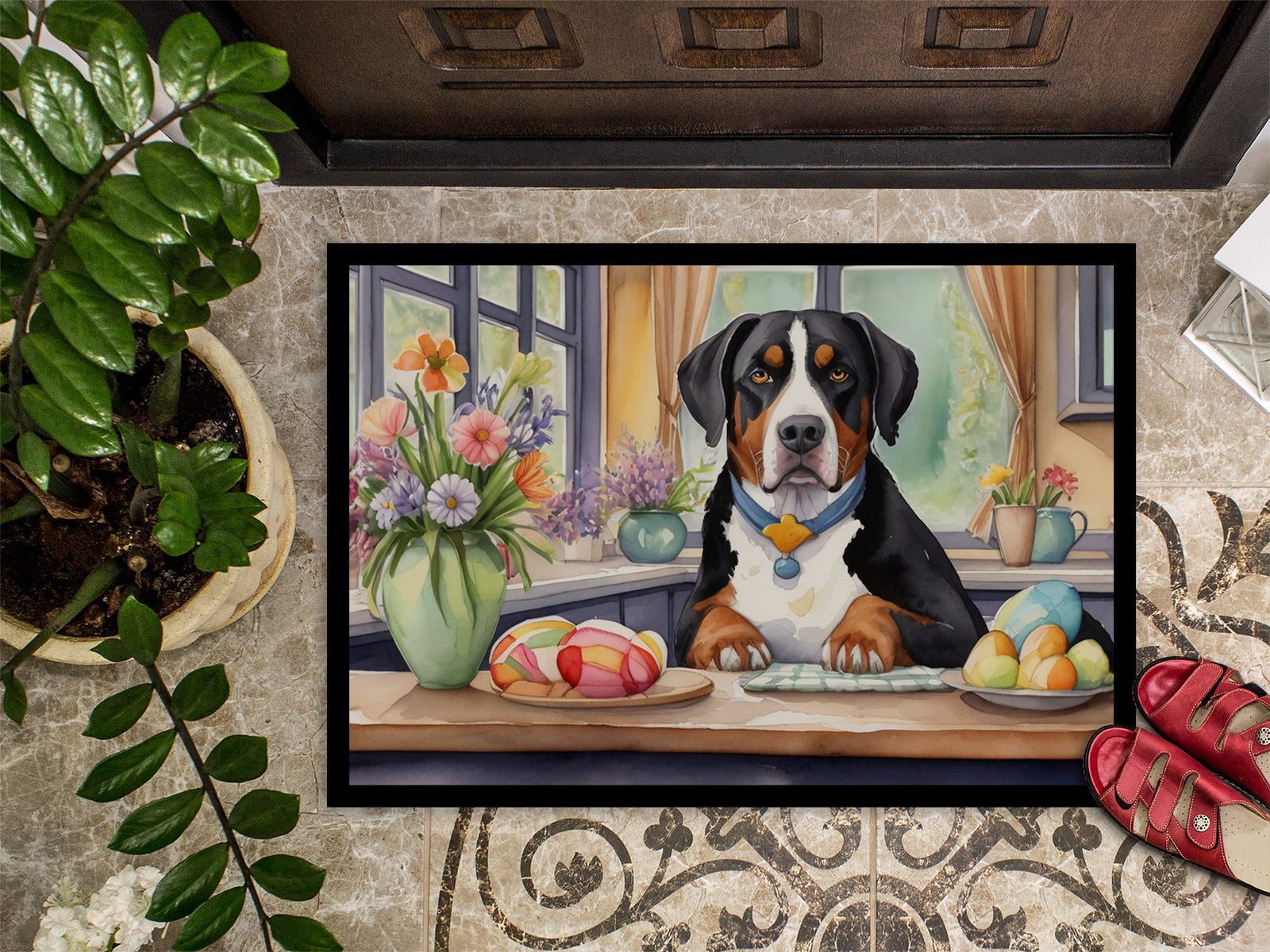 Caroline's Treasures Decorating Easter Greater Swiss Mountain Dog Doormat-24x36 Indoor / Outdoor Rug | Made in USA