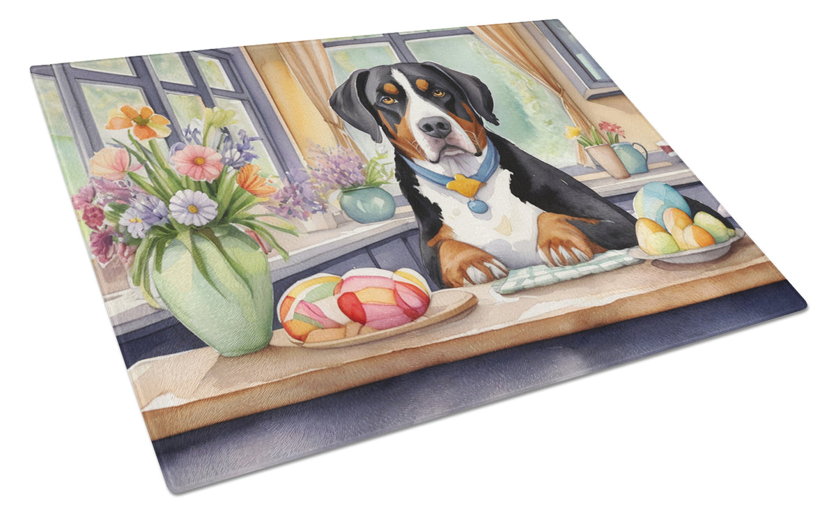 Buy this Decorating Easter Greater Swiss Mountain Dog Glass Cutting Board