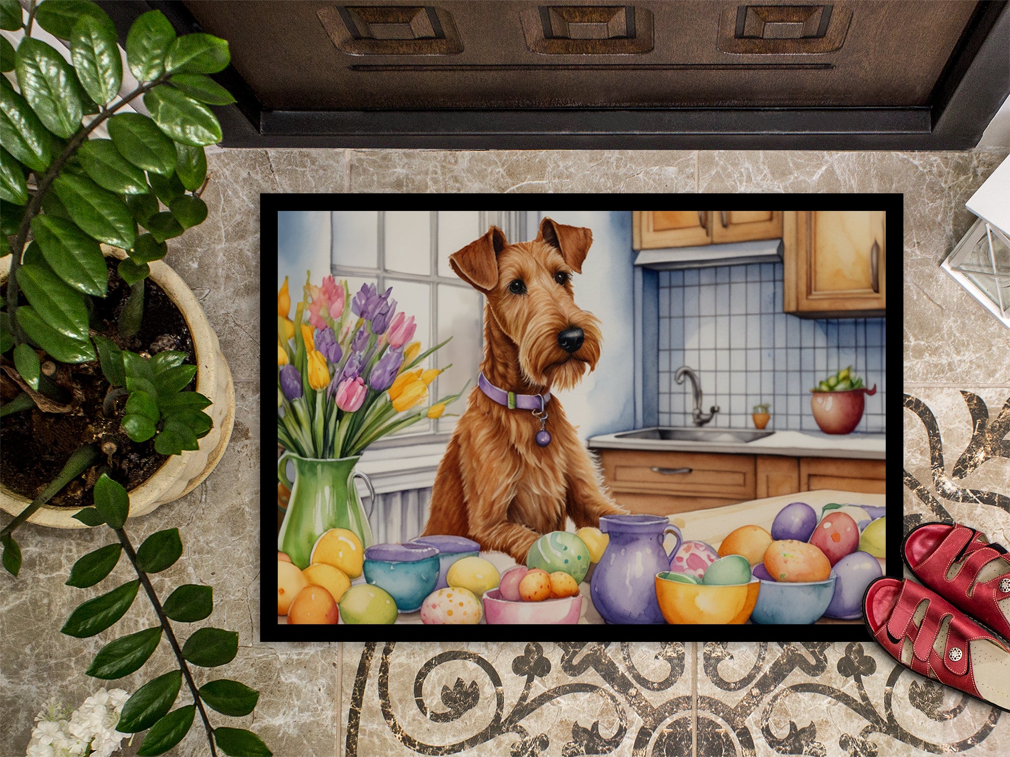 Decorating Easter Irish Terrier Doormat