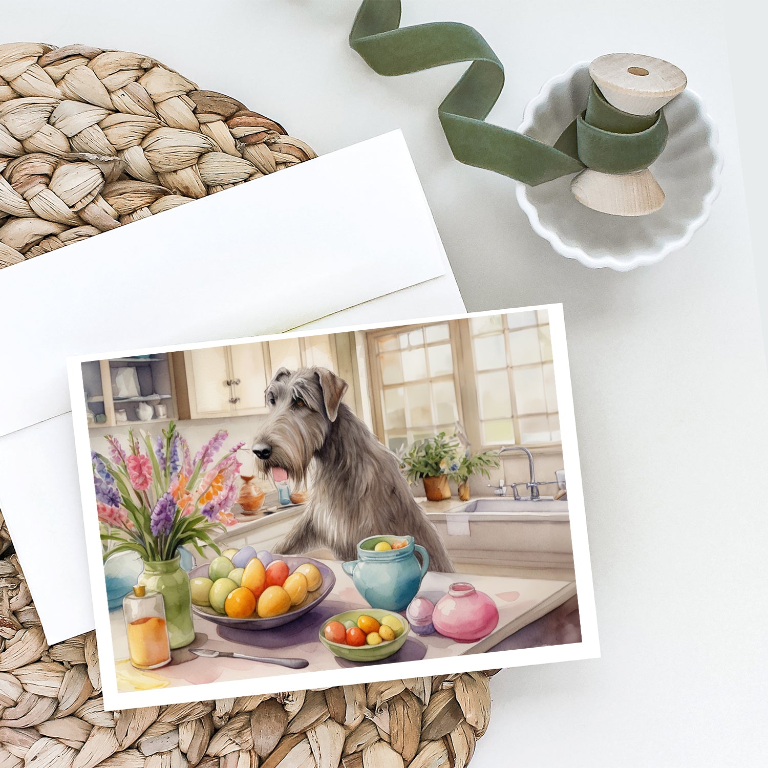 Decorating Easter Irish Wolfhound Greeting Cards Pack of 8