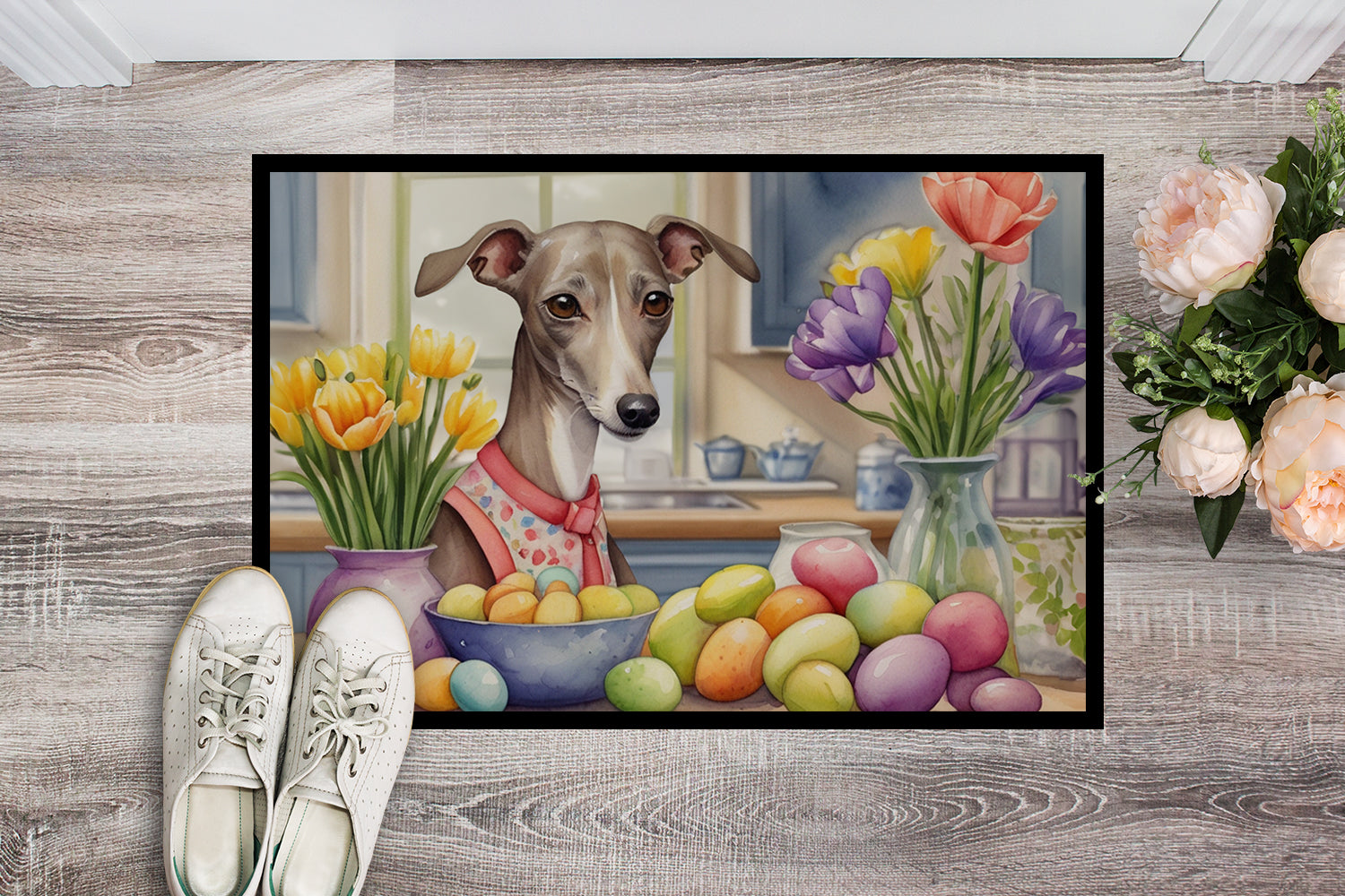 Decorating Easter Italian Greyhound Doormat