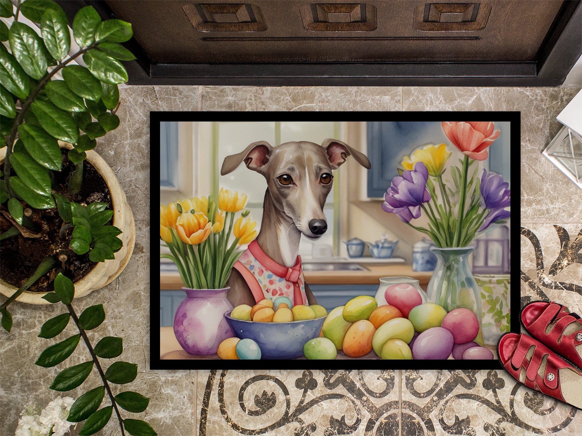 Decorating Easter Italian Greyhound Doormat