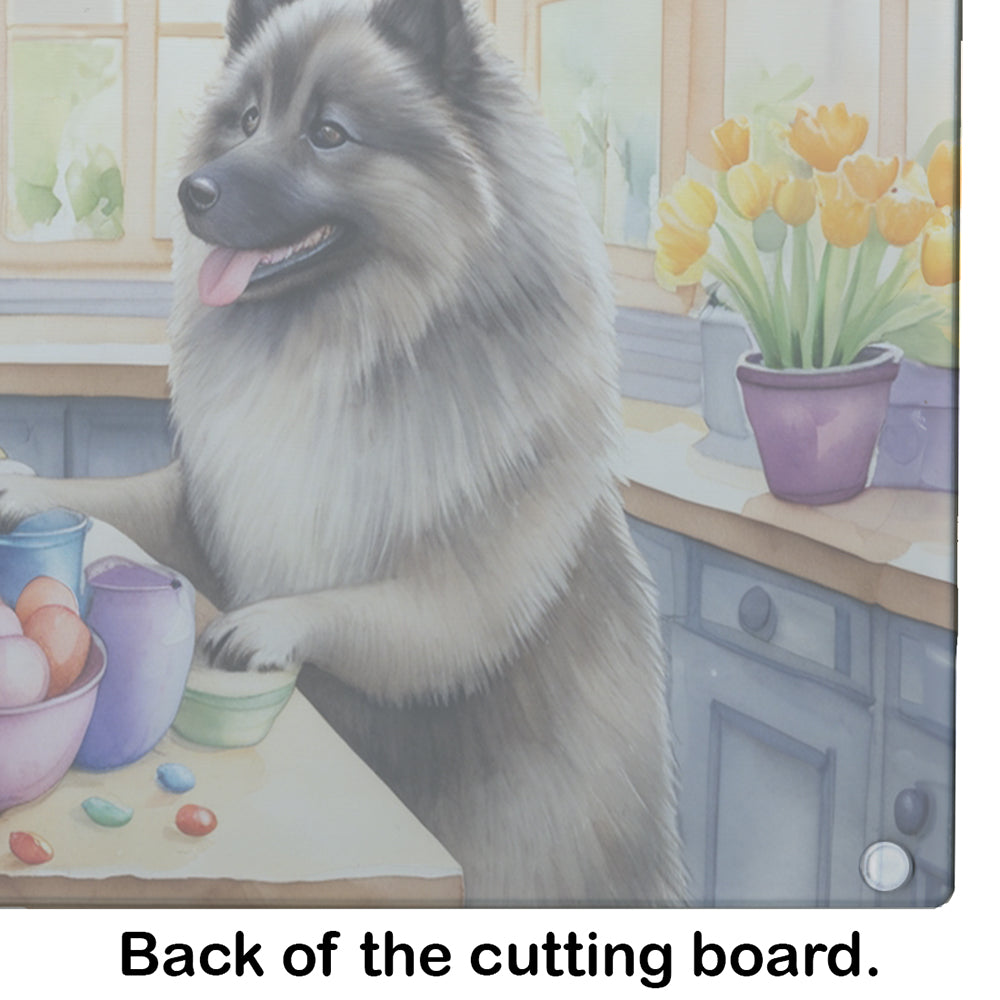 Decorating Easter Keeshond Glass Cutting Board