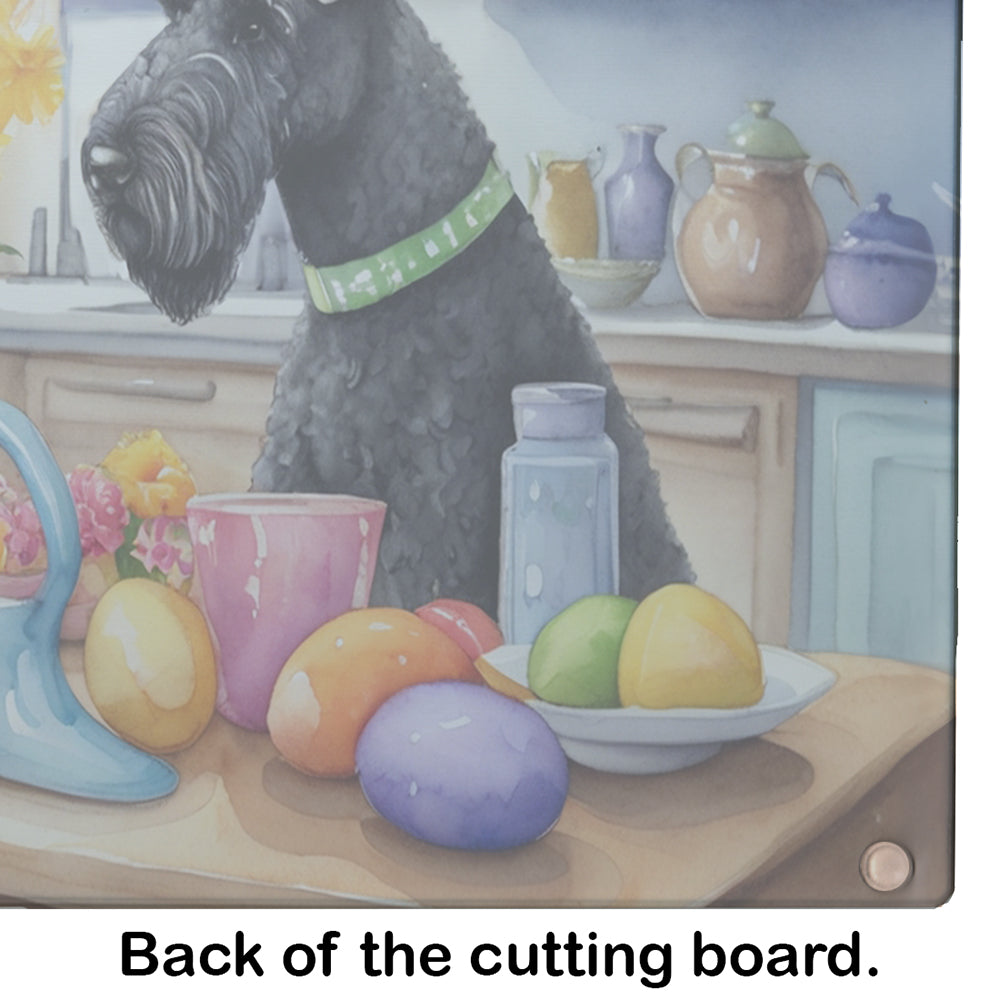 Decorating Easter Kerry Blue Terrier Glass Cutting Board