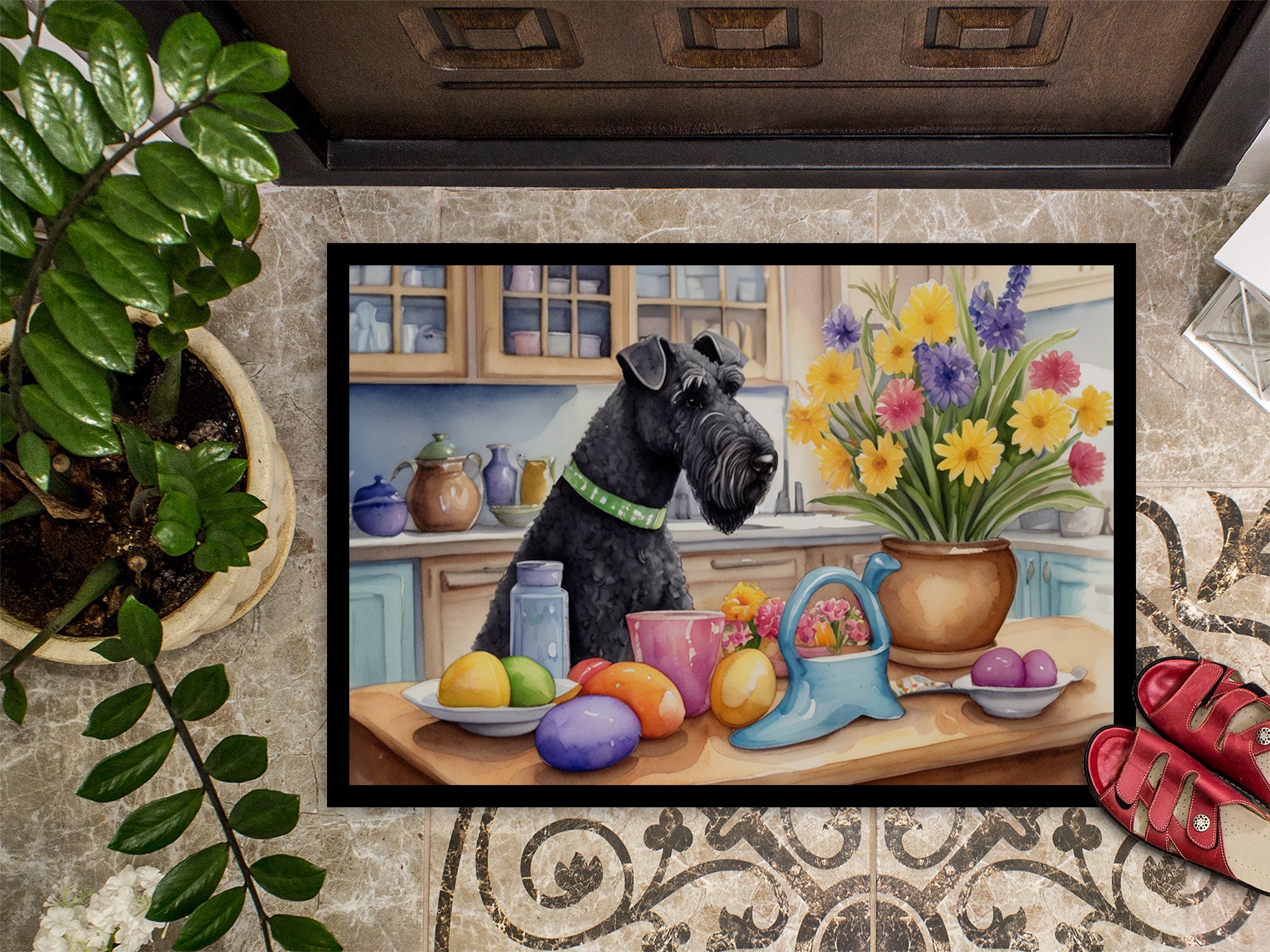 Decorating Easter Kerry Blue Terrier Doormat