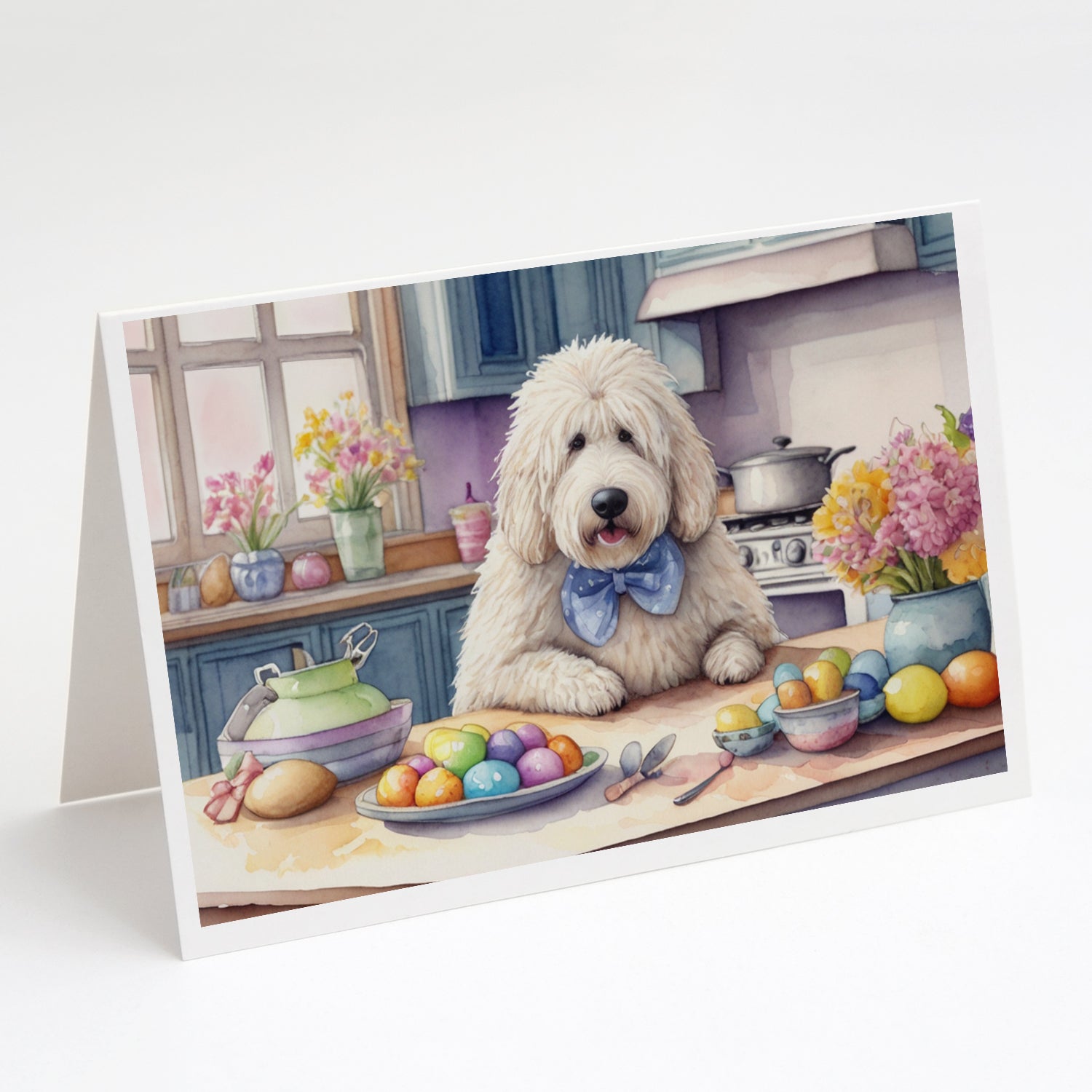 Buy this Decorating Easter Komondor Greeting Cards Pack of 8