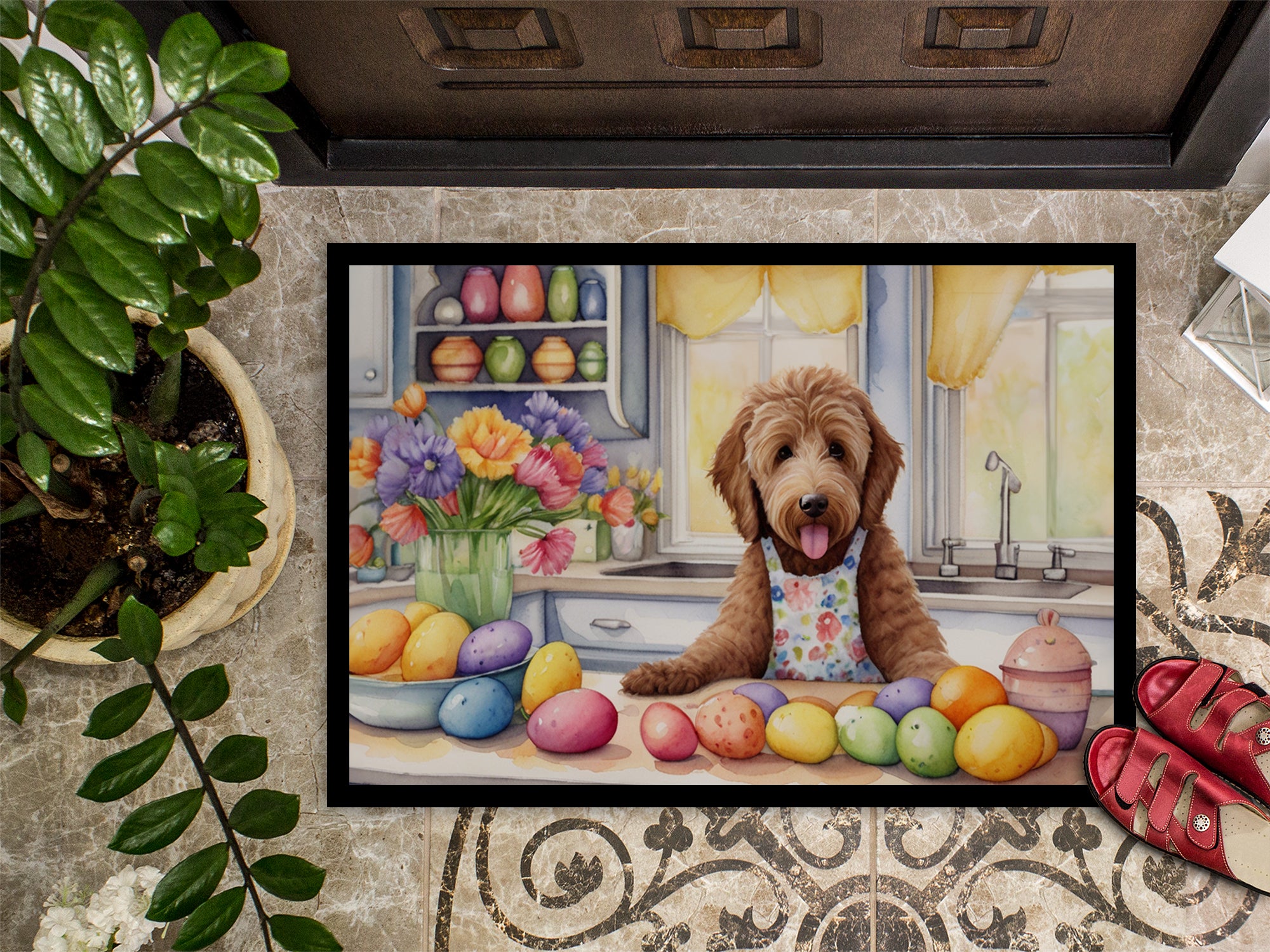 Decorating Easter Labradoodle Doormat