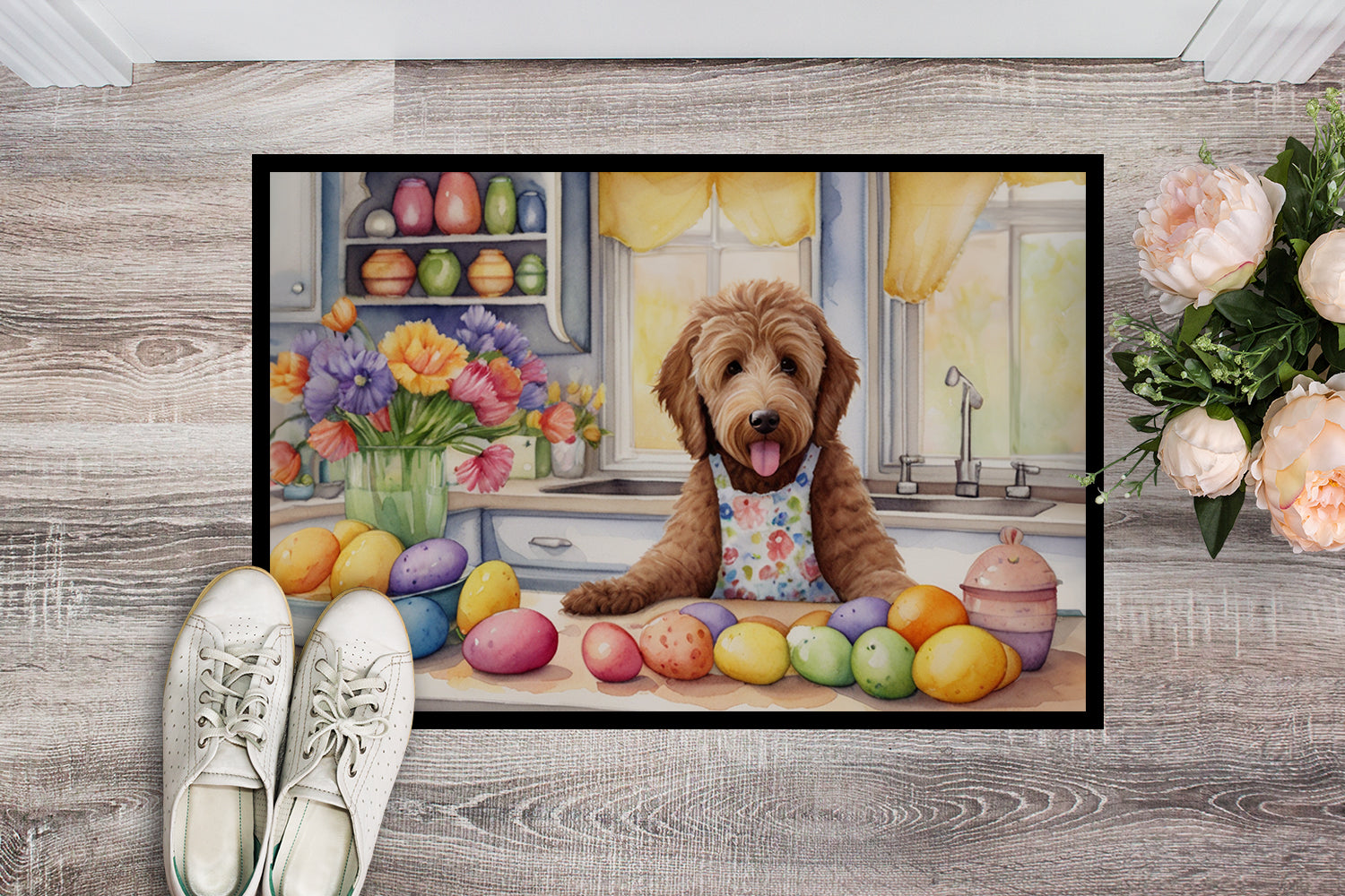 Decorating Easter Labradoodle Doormat