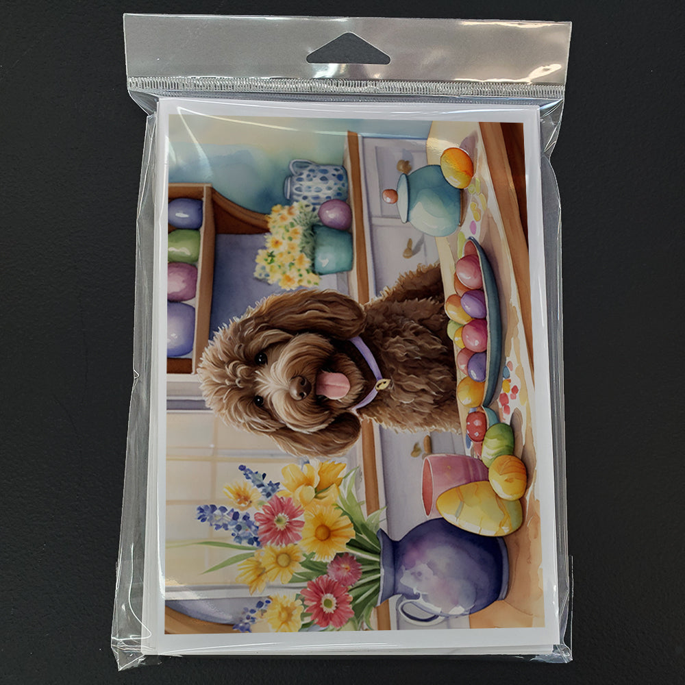 Decorating Easter Labradoodle Greeting Cards Pack of 8