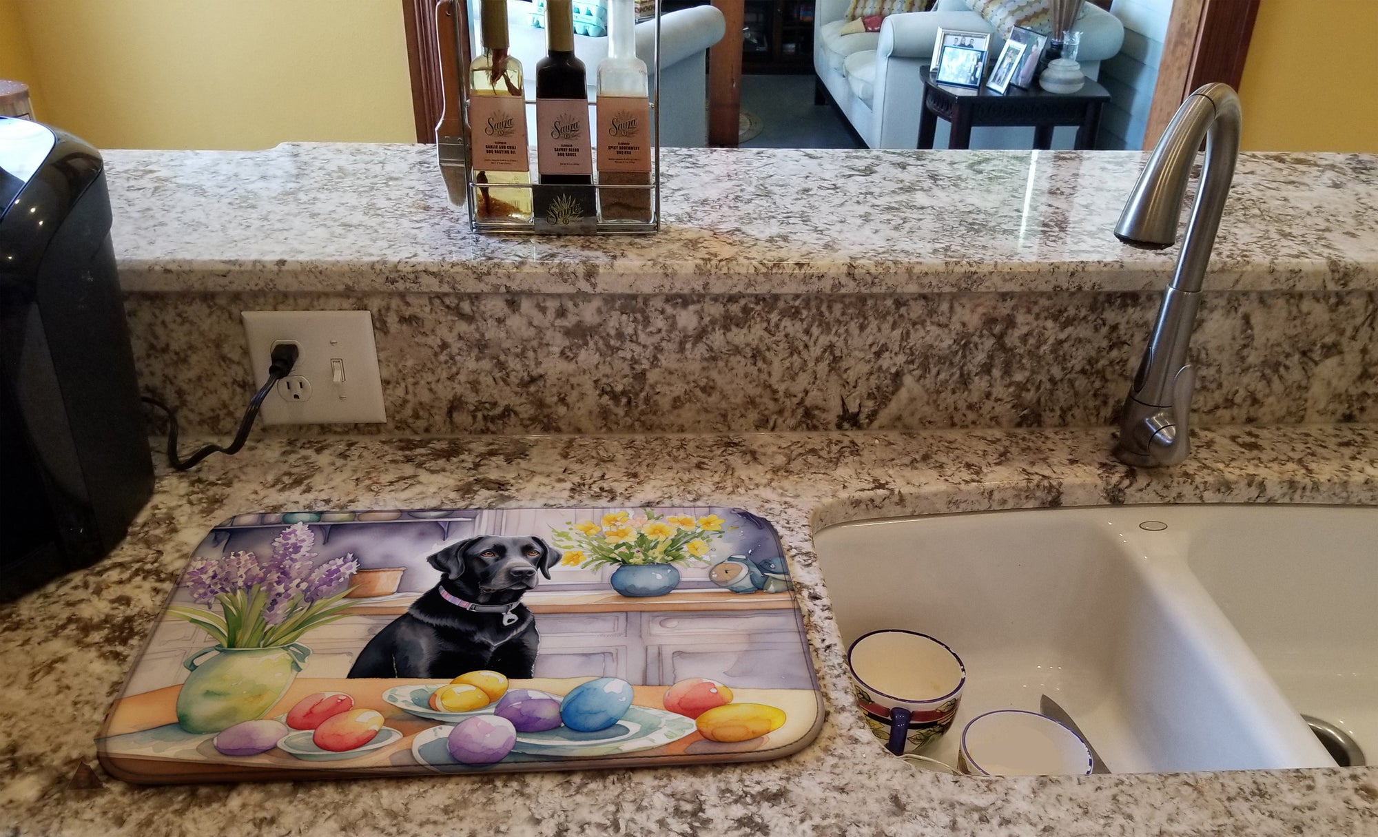 Decorating Easter Black Labrador Retriever Dish Drying Mat