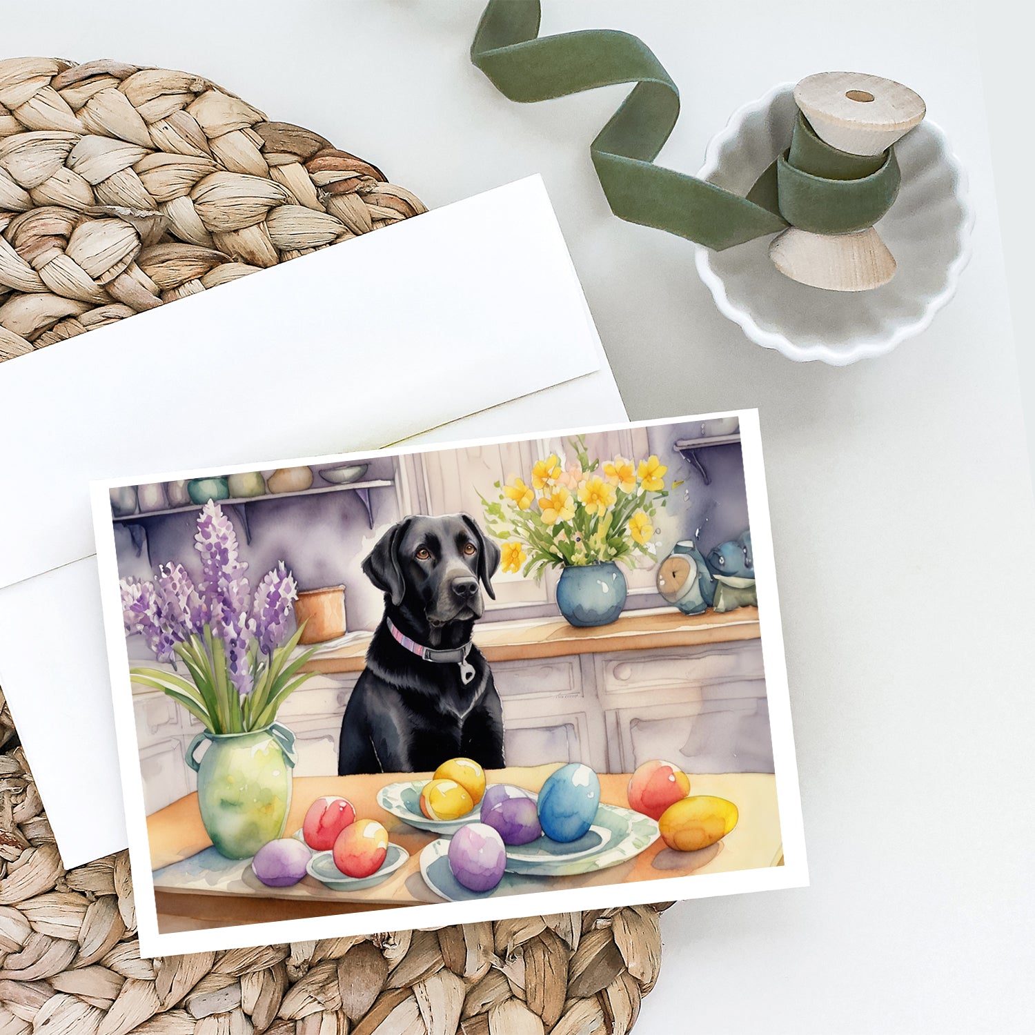 Caroline's Treasures Decorating Easter Black Labrador Retriever Greeting Cards - Blank Note Cards – 8-Pack of Artist-Designed Cards with Envelopes