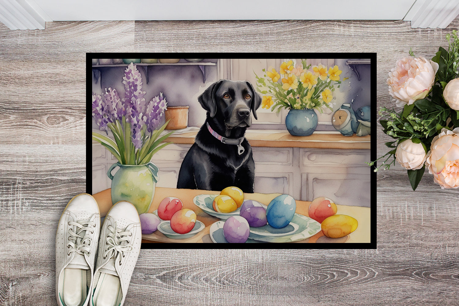 Decorating Easter Black Labrador Retriever Doormat