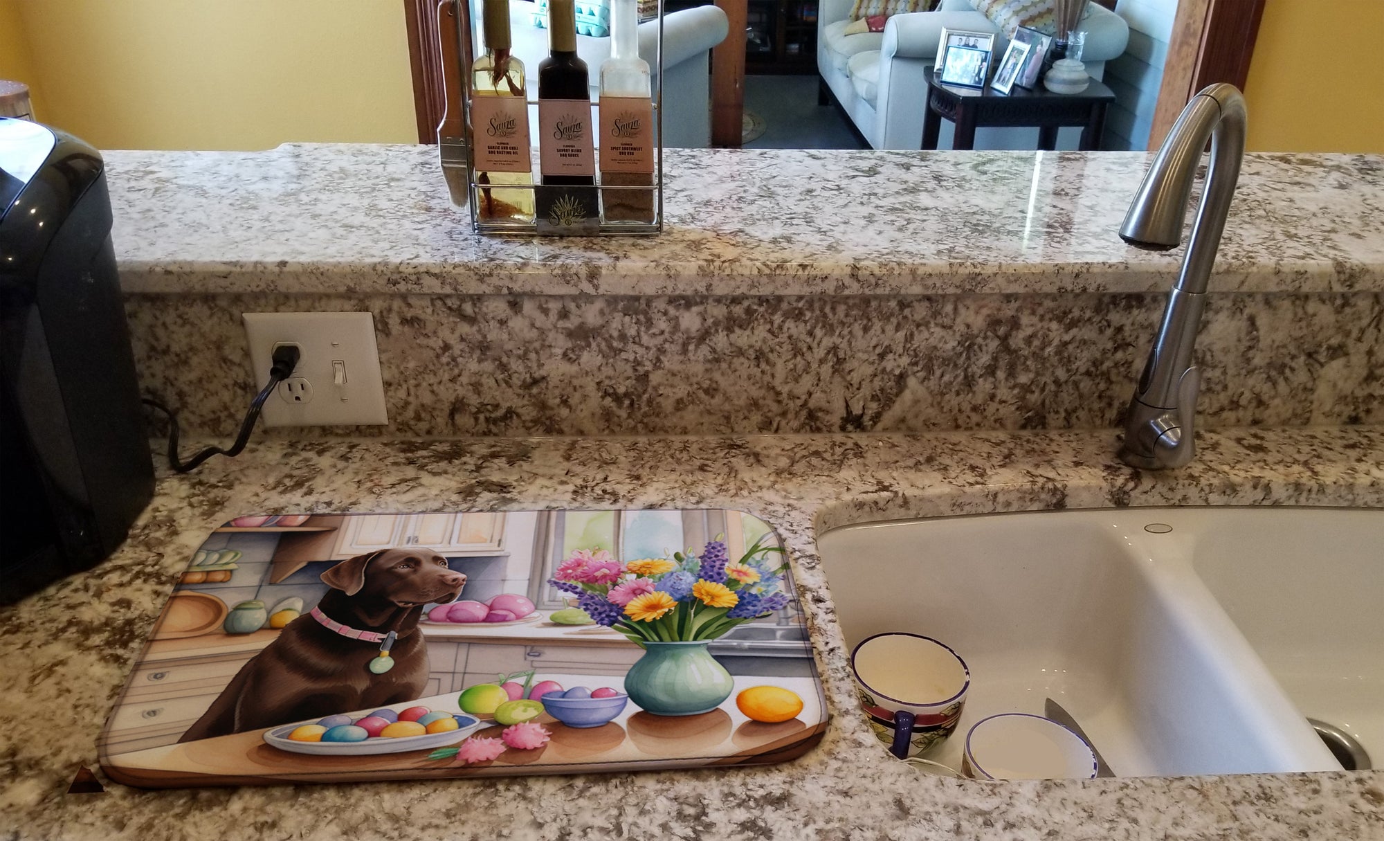 Decorating Easter Chocolate Labrador Retriever Dish Drying Mat