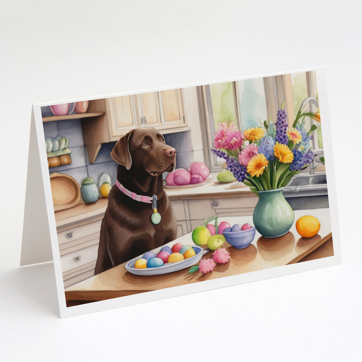 Buy this Decorating Easter Chocolate Labrador Retriever Greeting Cards Pack of 8