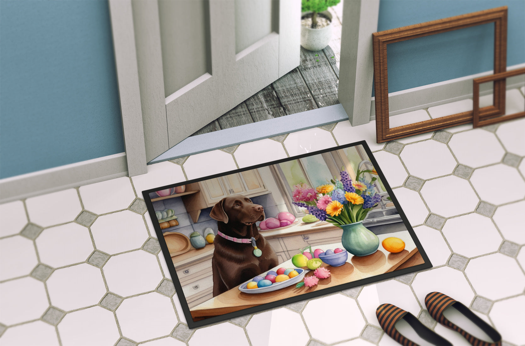 Decorating Easter Chocolate Labrador Retriever Doormat