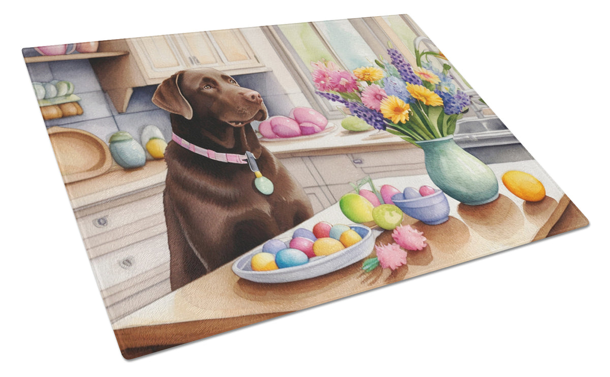 Buy this Decorating Easter Chocolate Labrador Retriever Glass Cutting Board