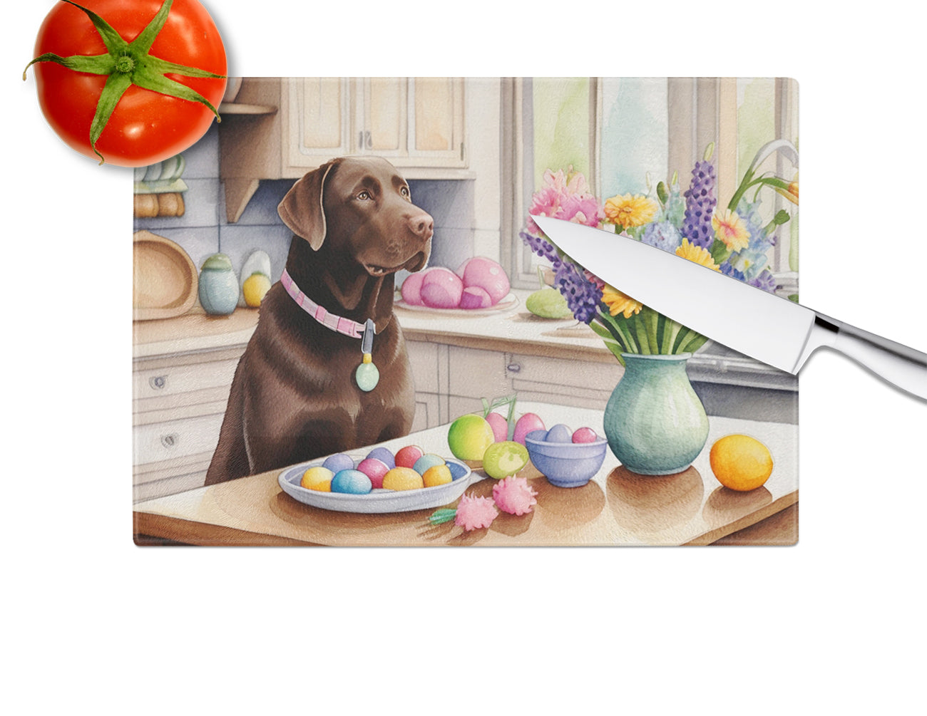 Decorating Easter Chocolate Labrador Retriever Glass Cutting Board
