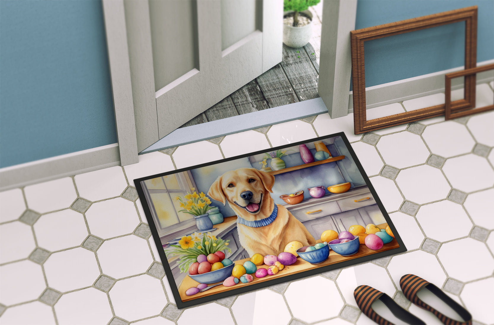 Decorating Easter Yellow Labrador Retriever Doormat