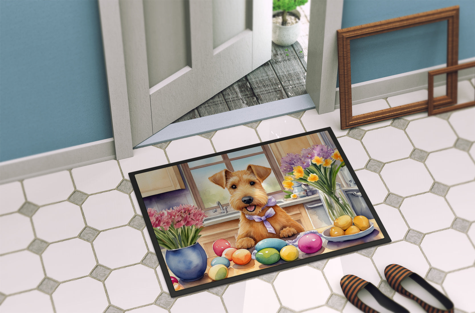 Decorating Easter Lakeland Terrier Doormat