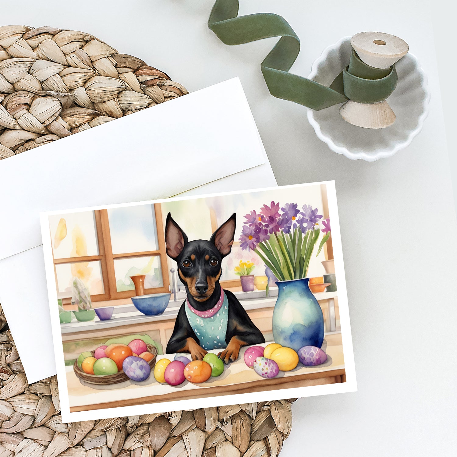 Decorating Easter Manchester Terrier Greeting Cards Pack of 8