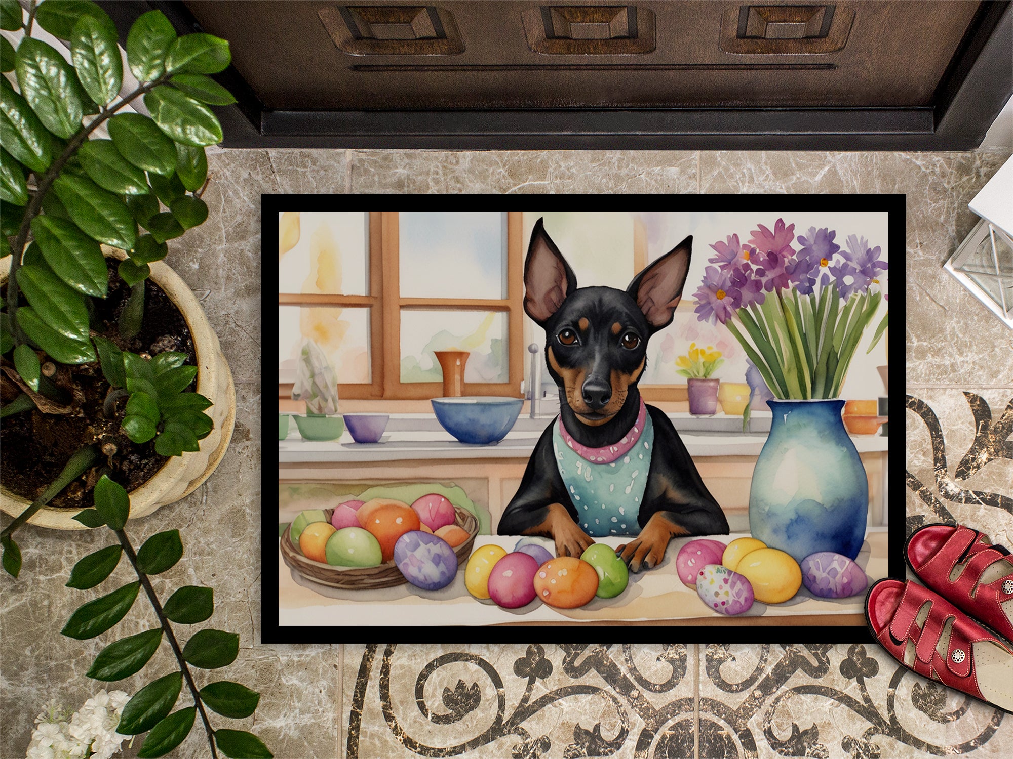 Decorating Easter Manchester Terrier Doormat