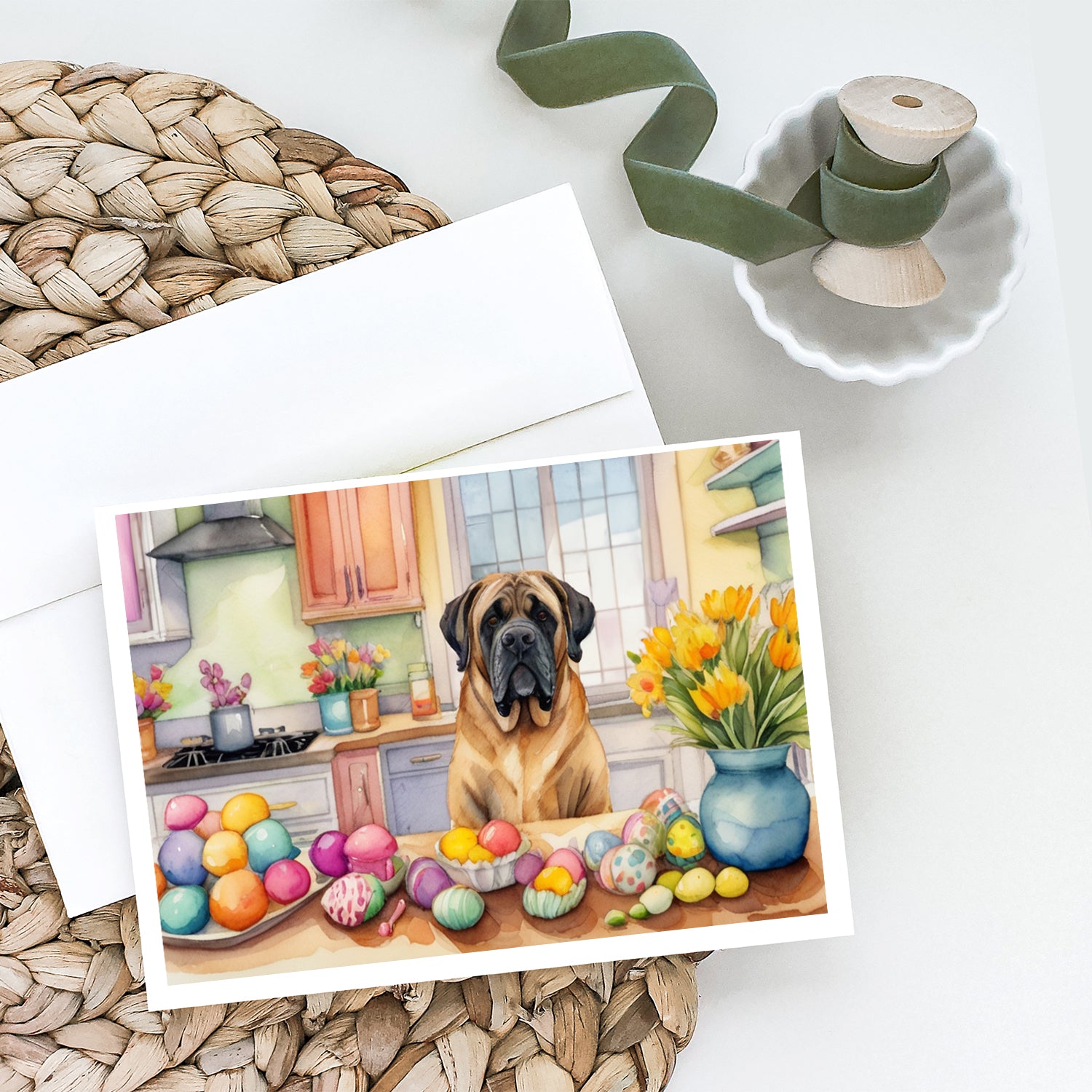 Decorating Easter Mastiff Greeting Cards Pack of 8