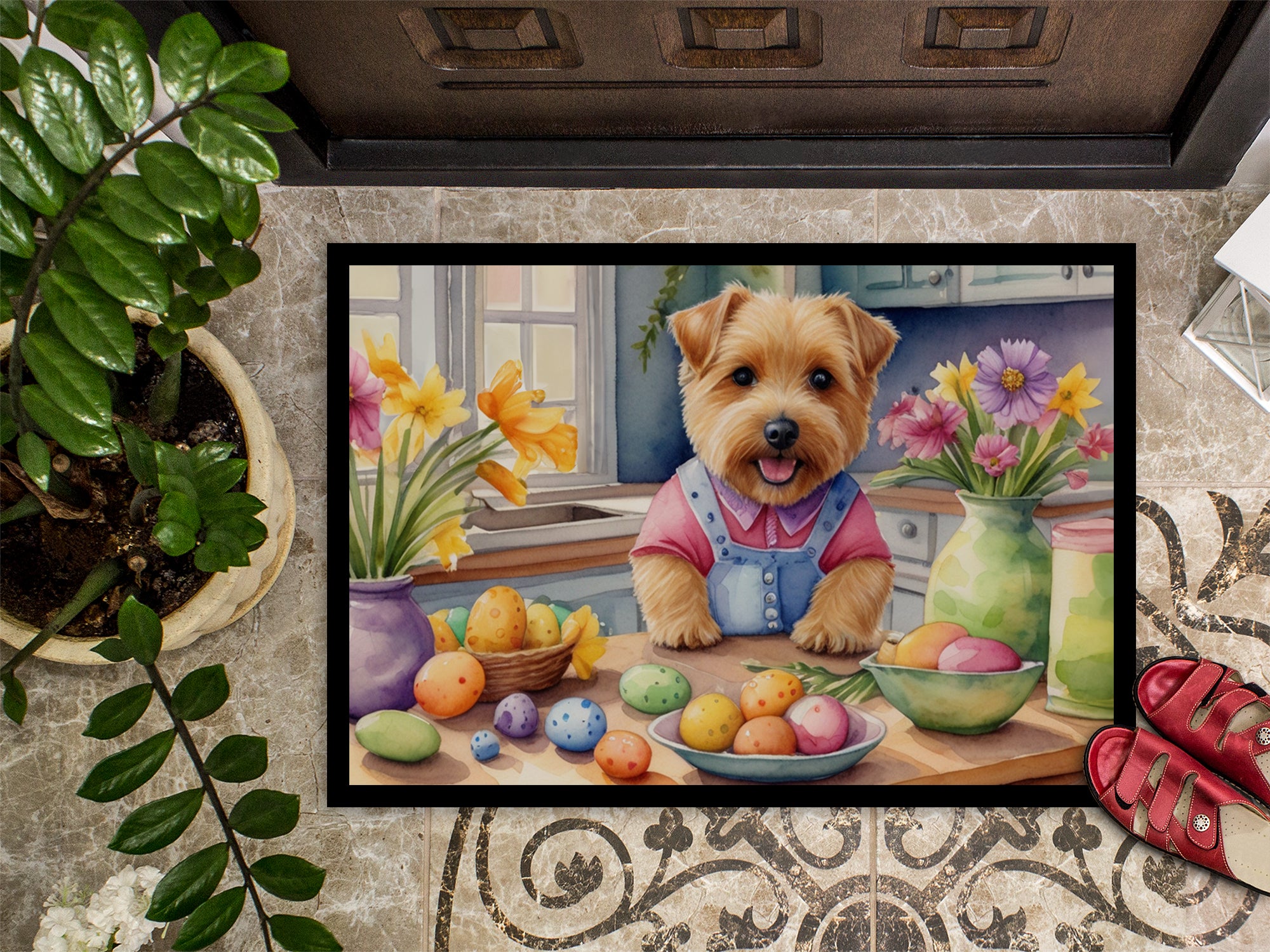Decorating Easter Norfolk Terrier Doormat