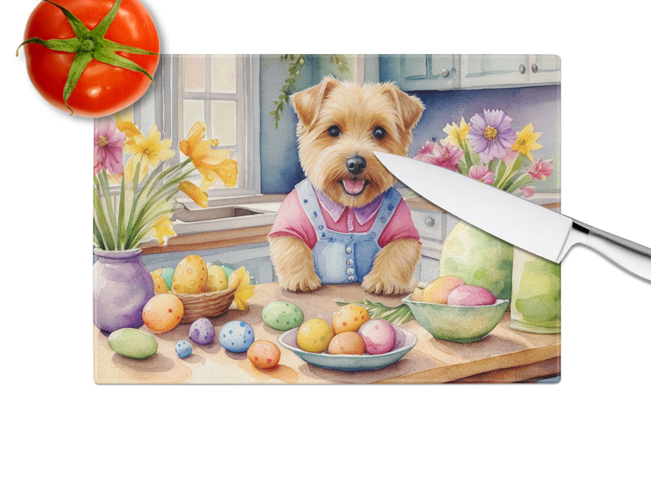 Decorating Easter Norfolk Terrier Glass Cutting Board