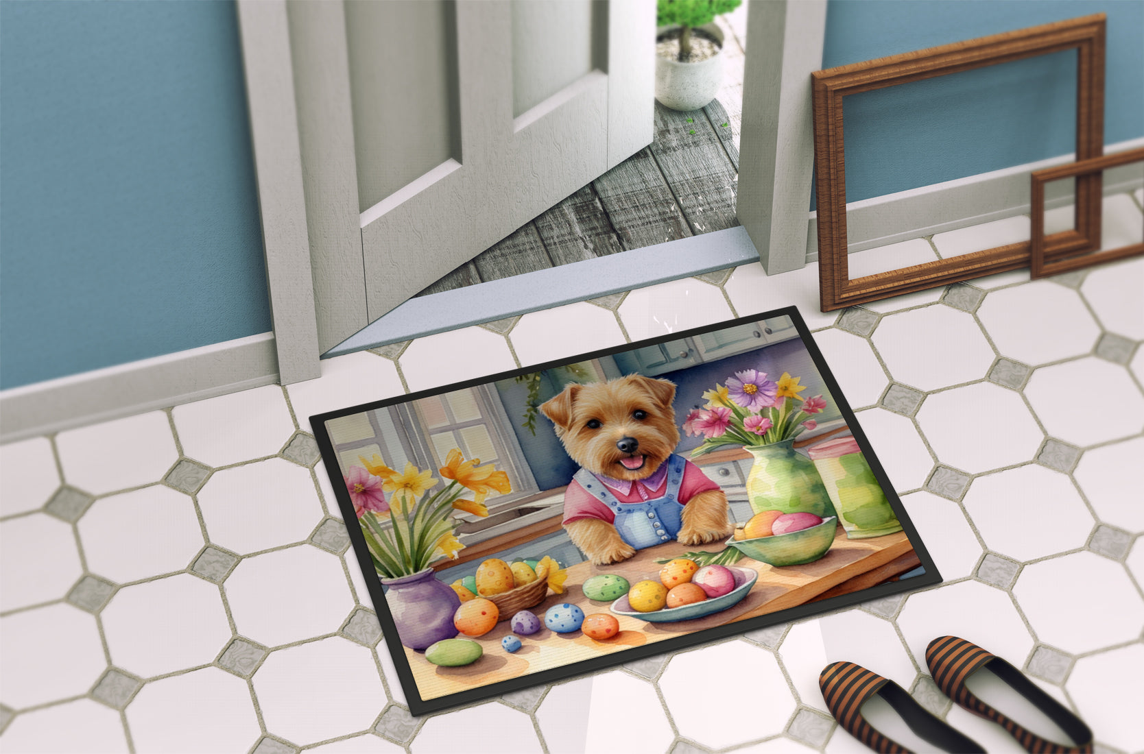 Decorating Easter Norfolk Terrier Doormat