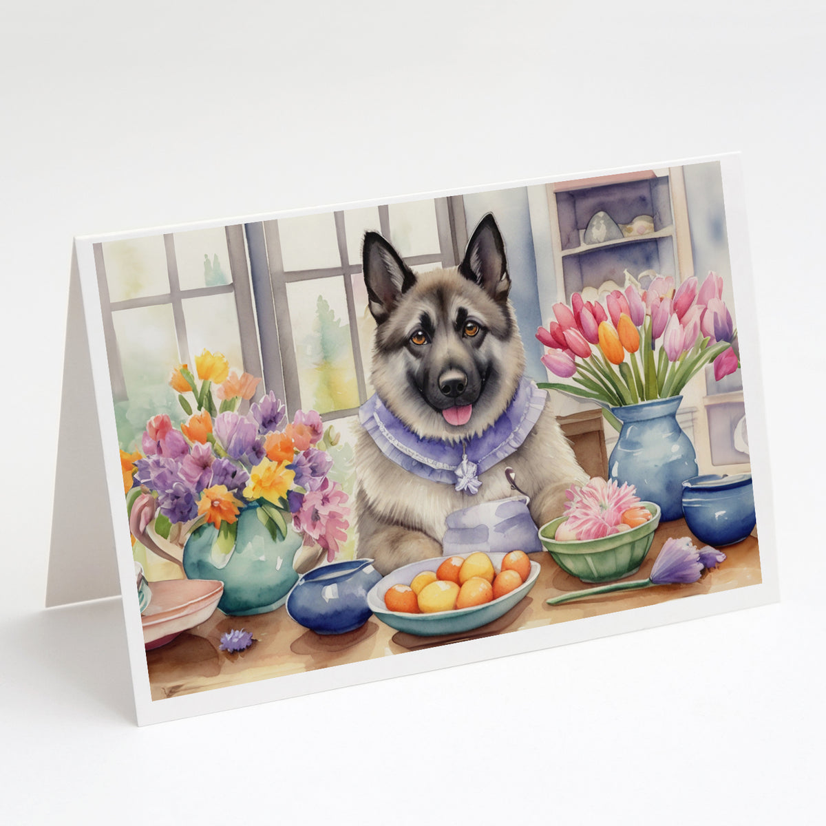 Buy this Decorating Easter Norwegian Elkhound Greeting Cards Pack of 8