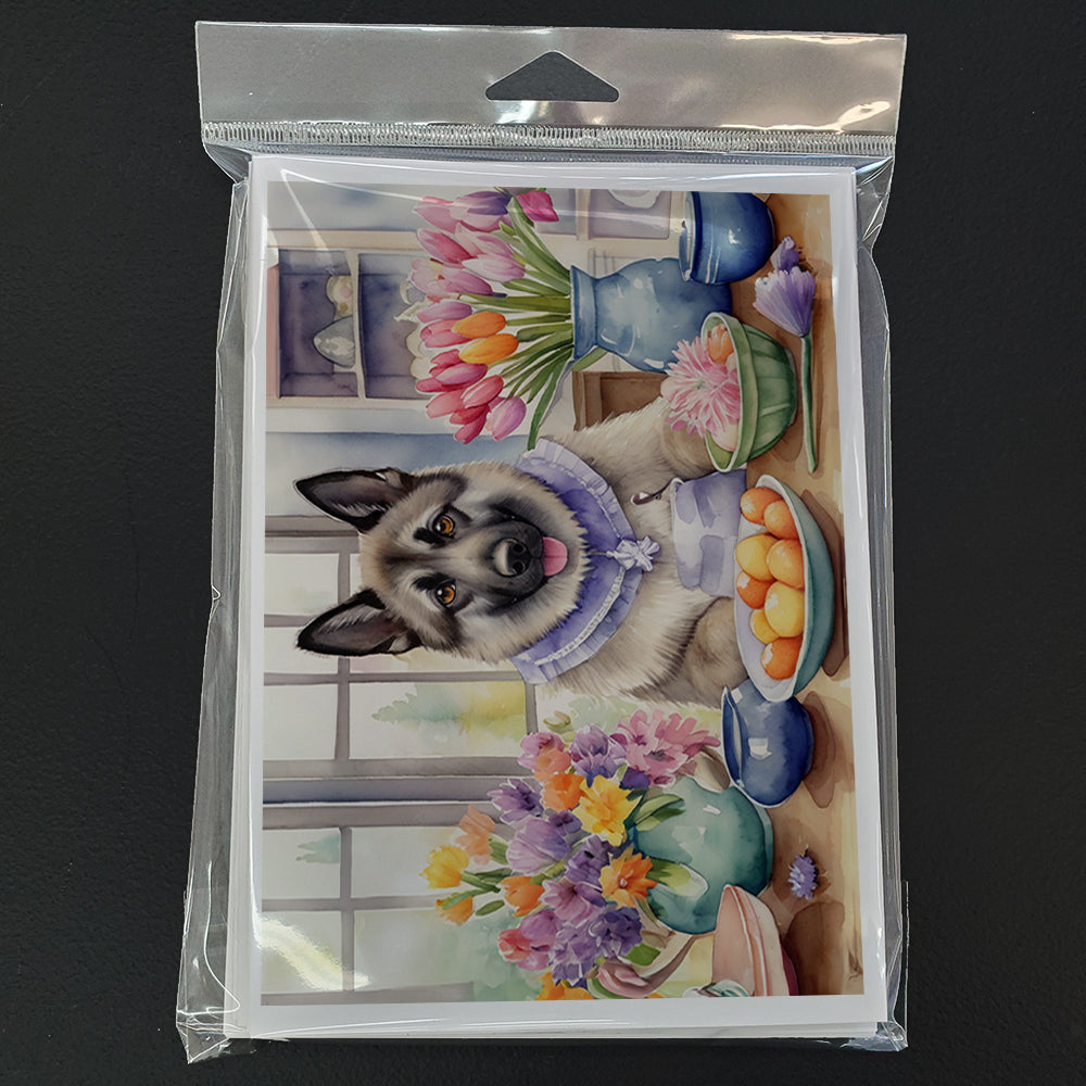 Decorating Easter Norwegian Elkhound Greeting Cards Pack of 8