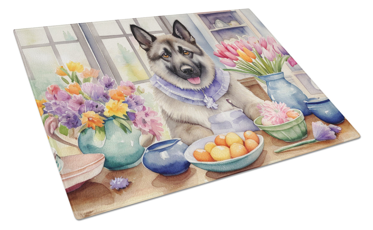 Buy this Decorating Easter Norwegian Elkhound Glass Cutting Board
