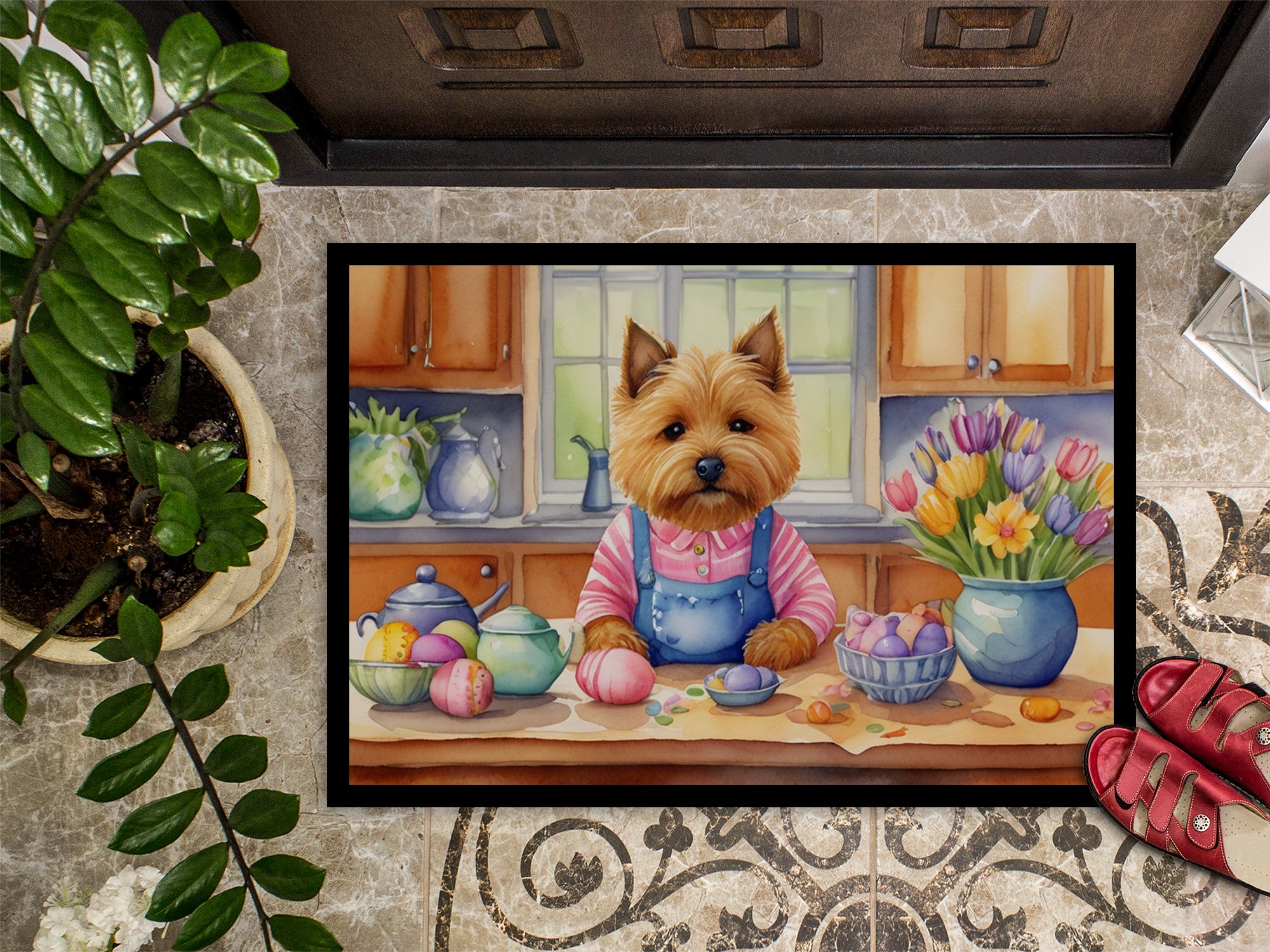 Decorating Easter Norwich Terrier Doormat