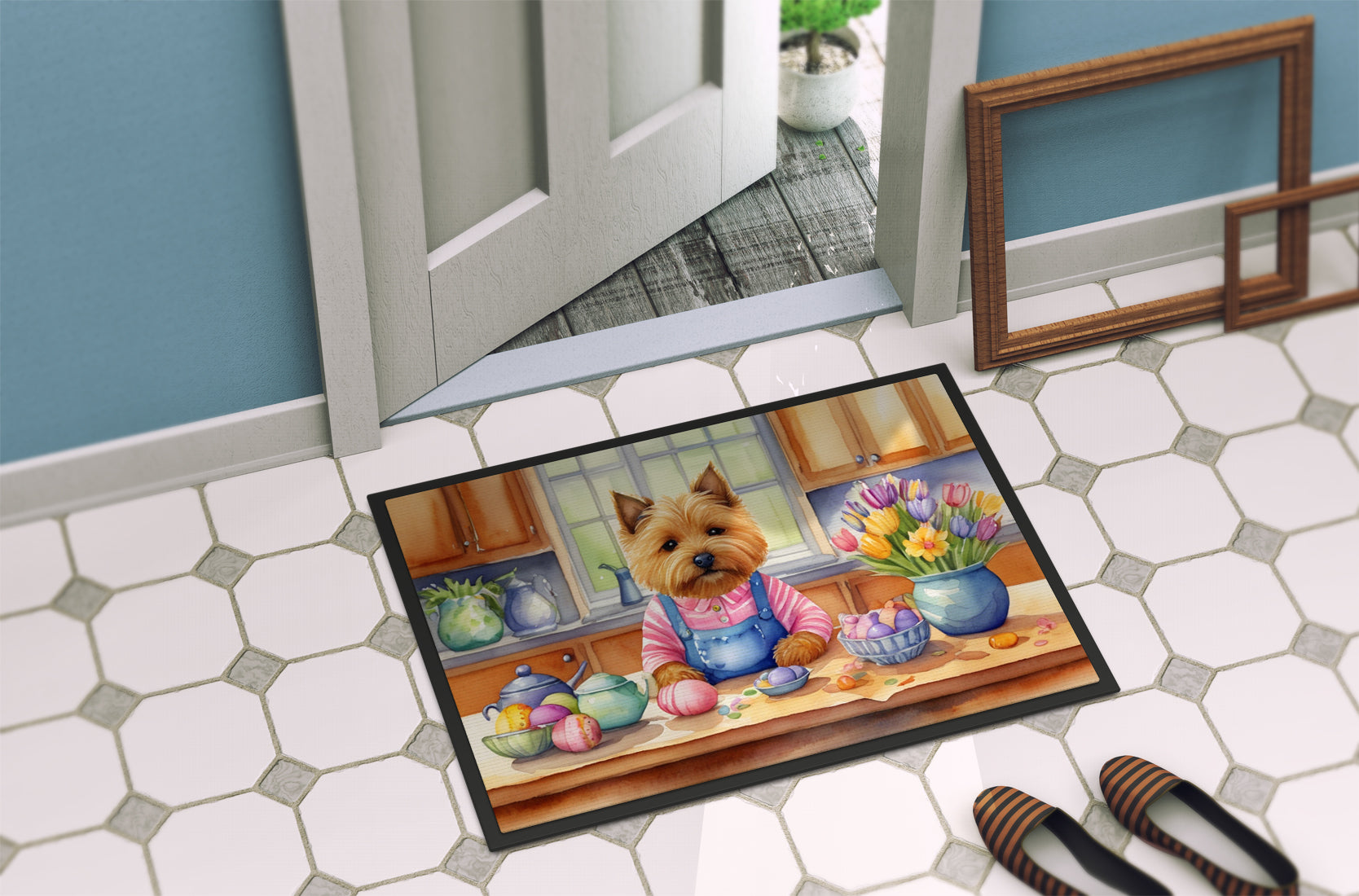 Decorating Easter Norwich Terrier Doormat