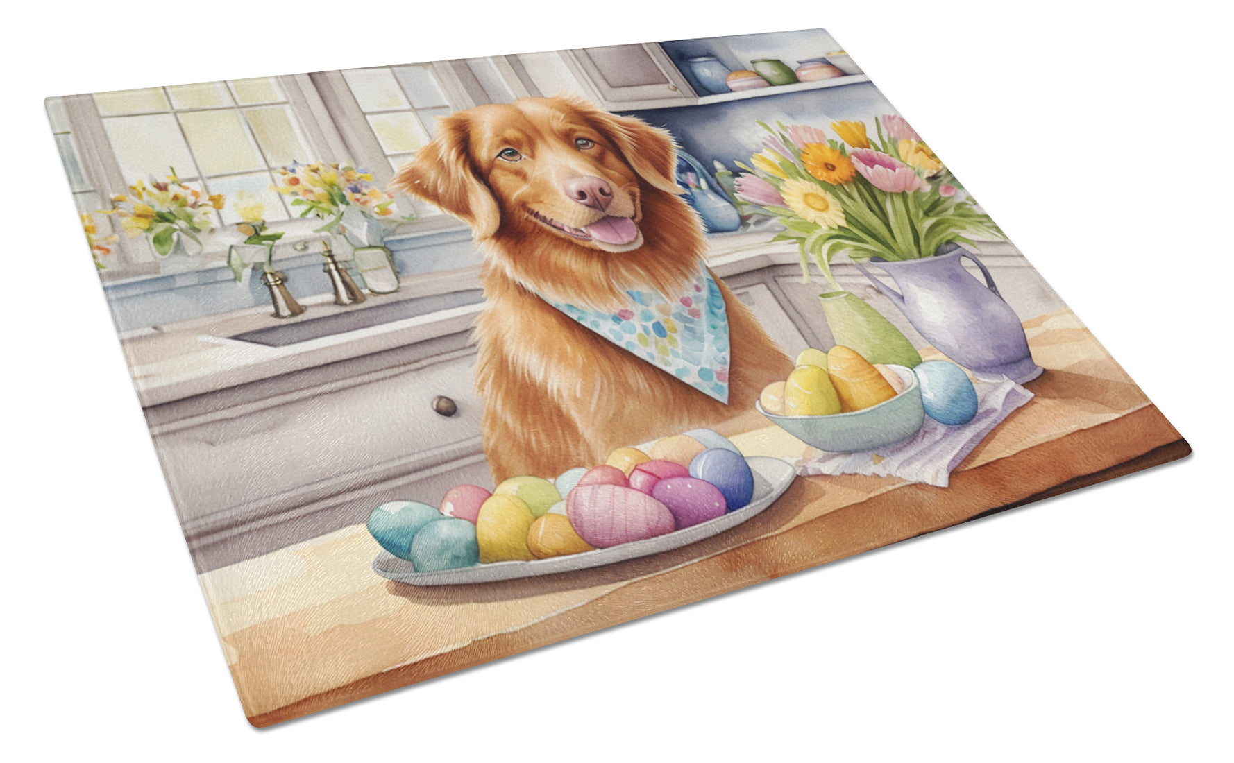 Buy this Decorating Easter Nova Scotia Duck Tolling Retriever Glass Cutting Board