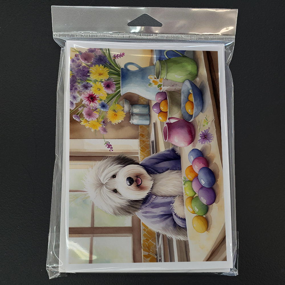 Decorating Easter Old English Sheepdog Greeting Cards Pack of 8