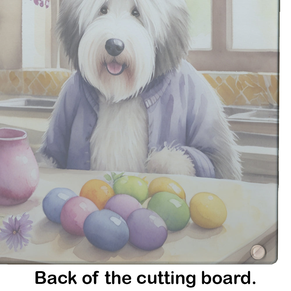 Decorating Easter Old English Sheepdog Glass Cutting Board